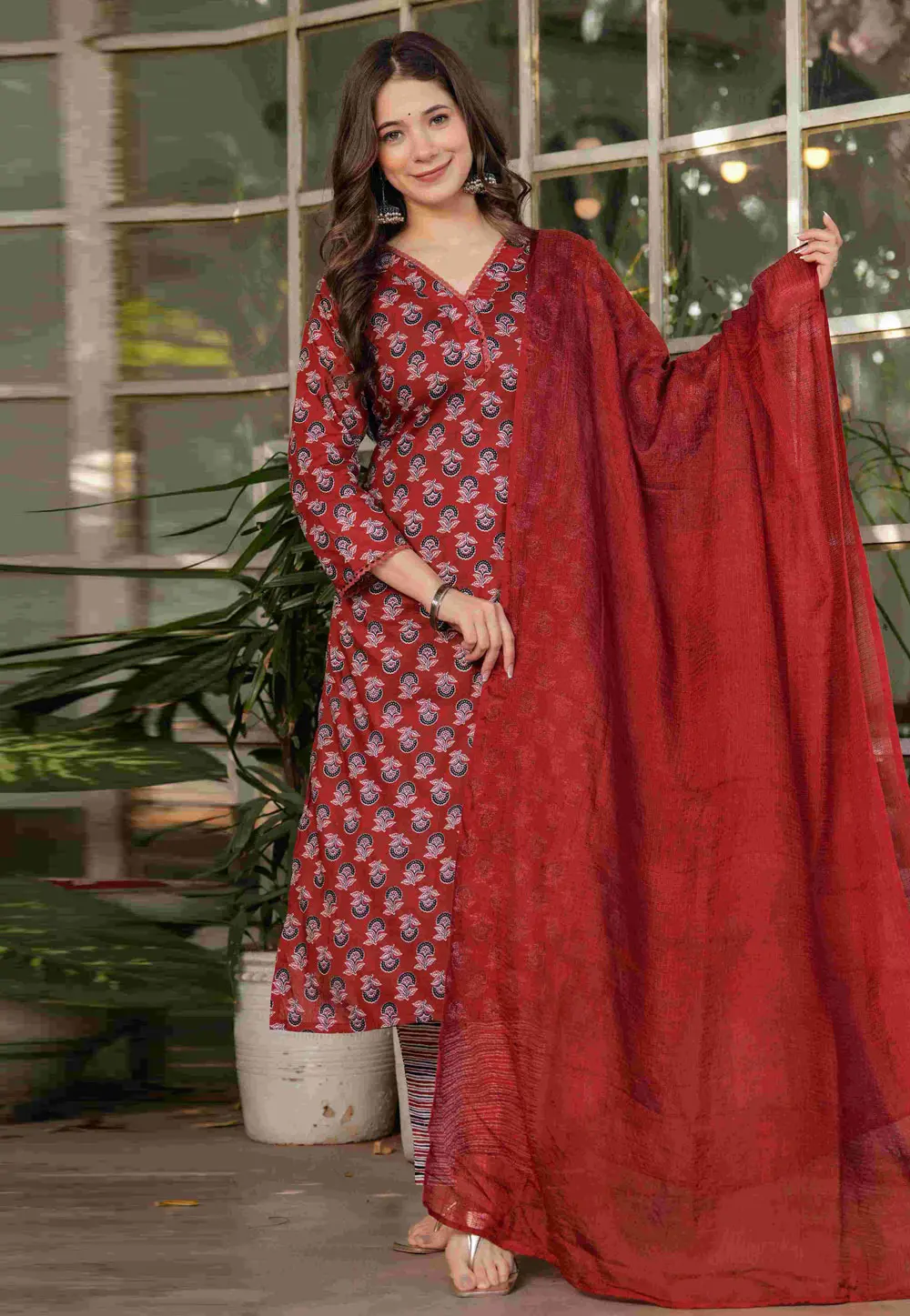 Maroon Cotton Readymade Pakistani Suit 303257