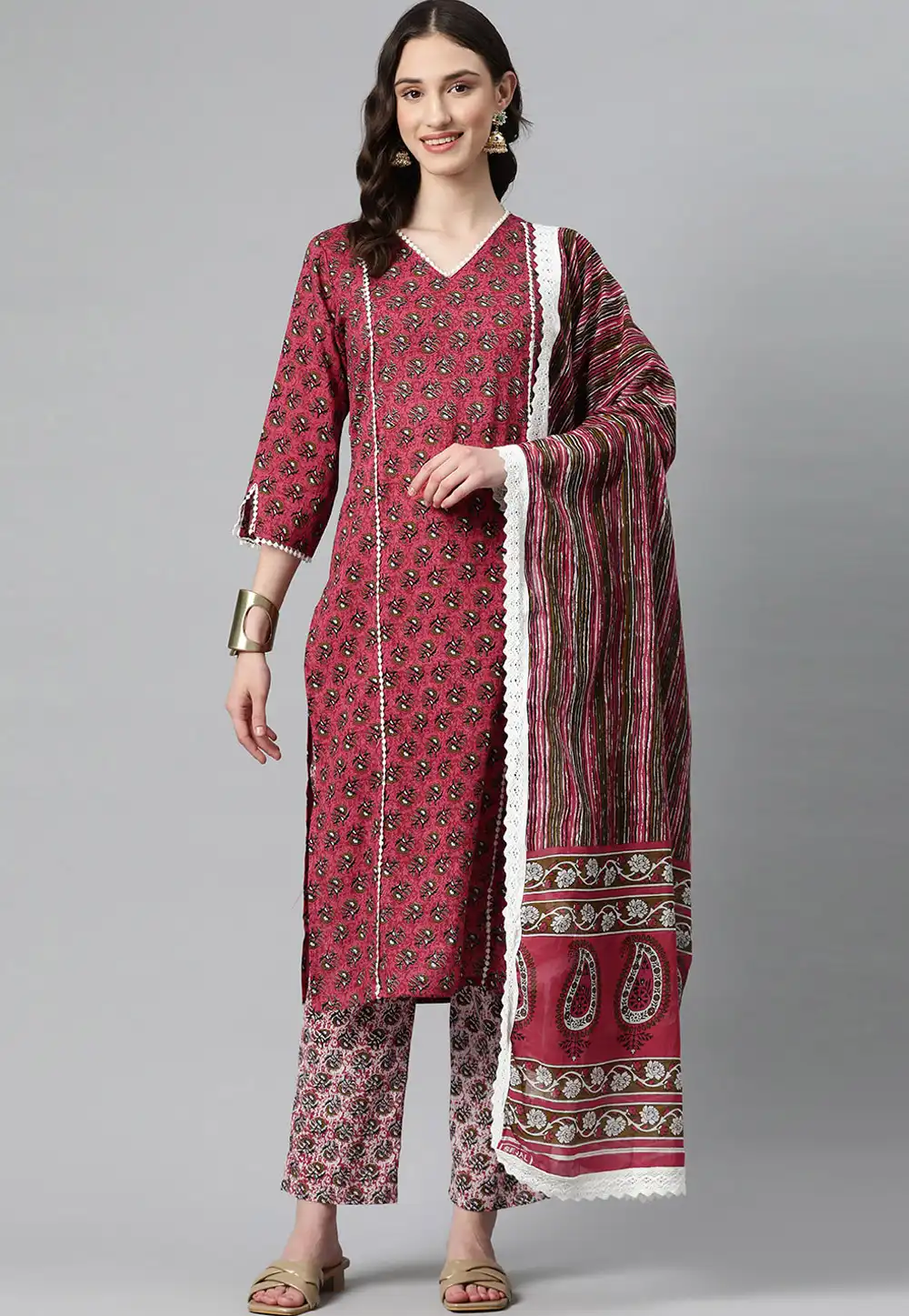 Maroon Cotton Readymade Pakistani Suit 292660