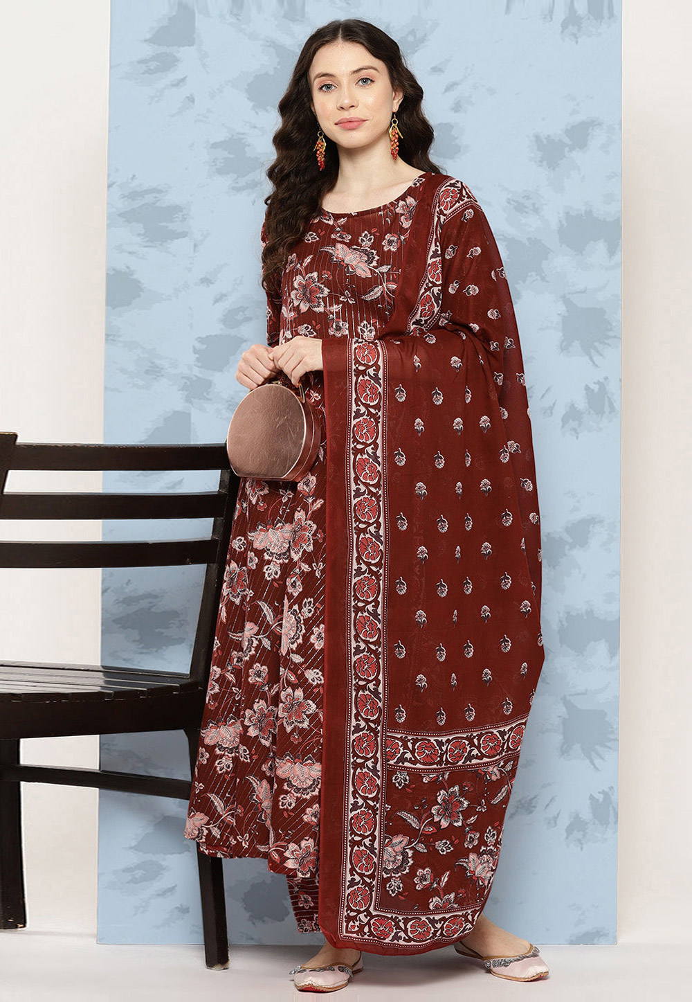 Maroon Cotton Readymade Pant Style Suit 282133