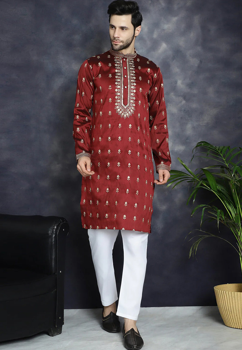 Maroon Cotton Silk Kurta Pajama 287500