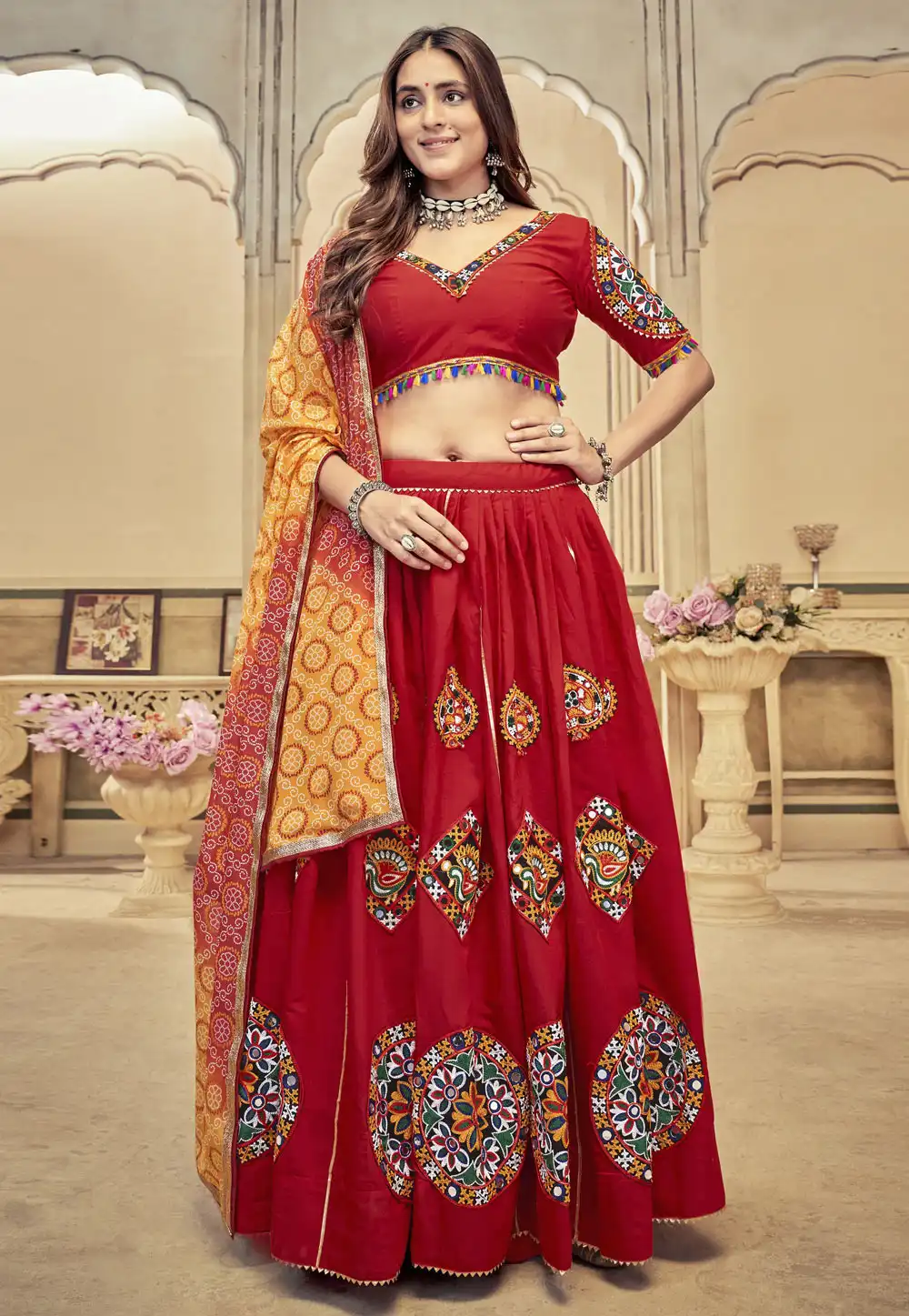 Maroon Cotton Silk Navratri Chaniya Choli 290786