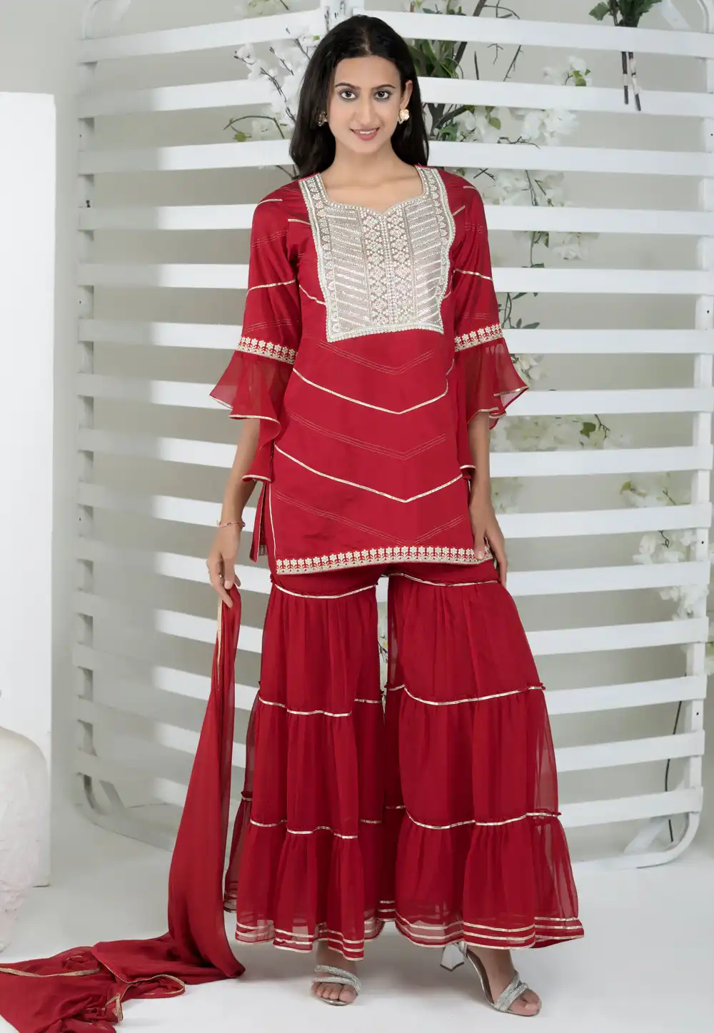 Maroon Cotton Silk Readymade Sharara Suit 293114