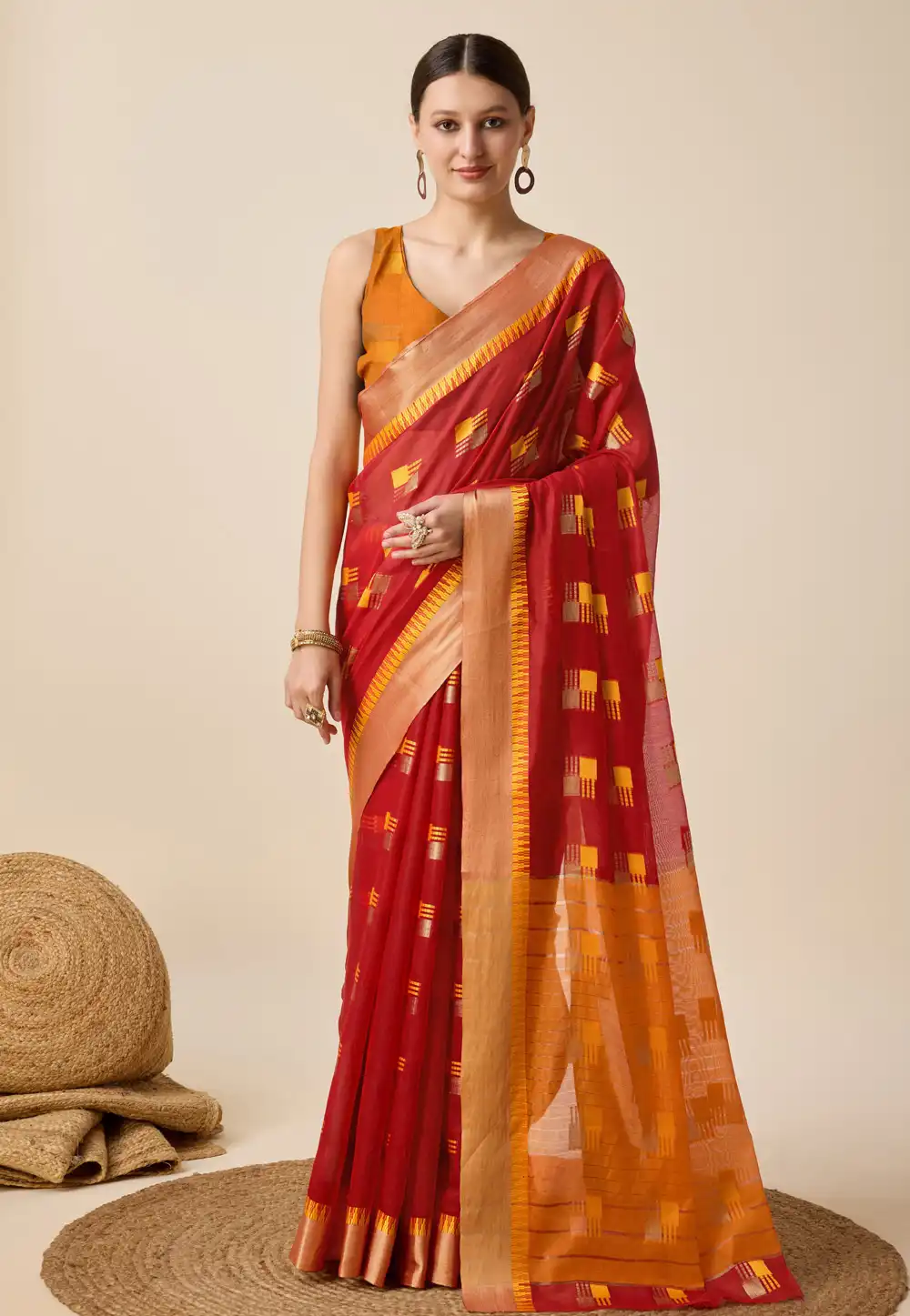 Maroon Cotton Silk Saree With Blouse 289972