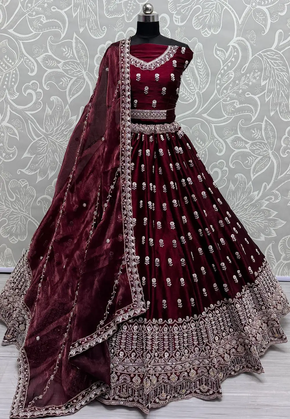 Maroon Cotton Silk Wedding Lehenga Choli 299749