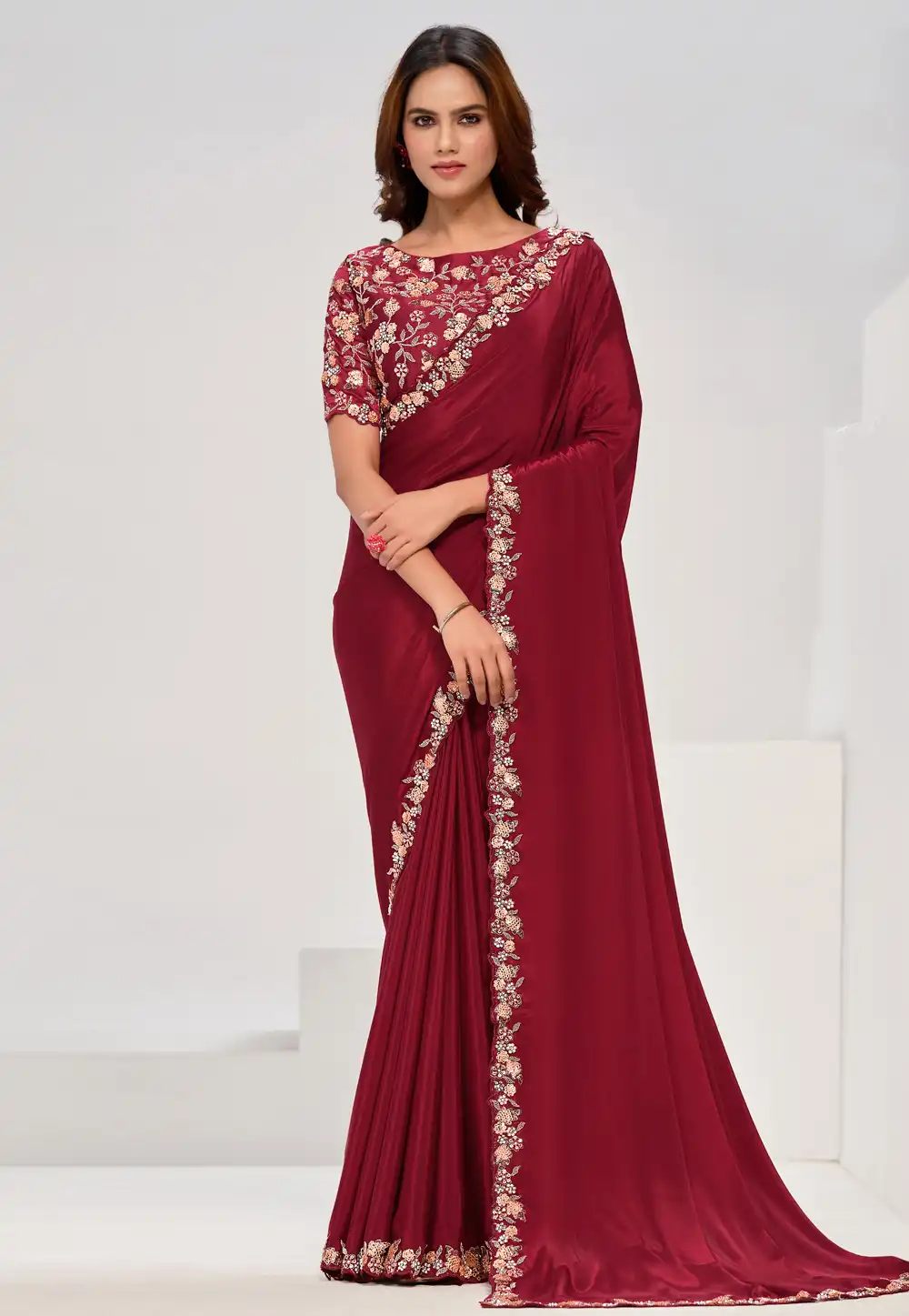 Maroon Crepe Georgette Saree With Blouse 293073