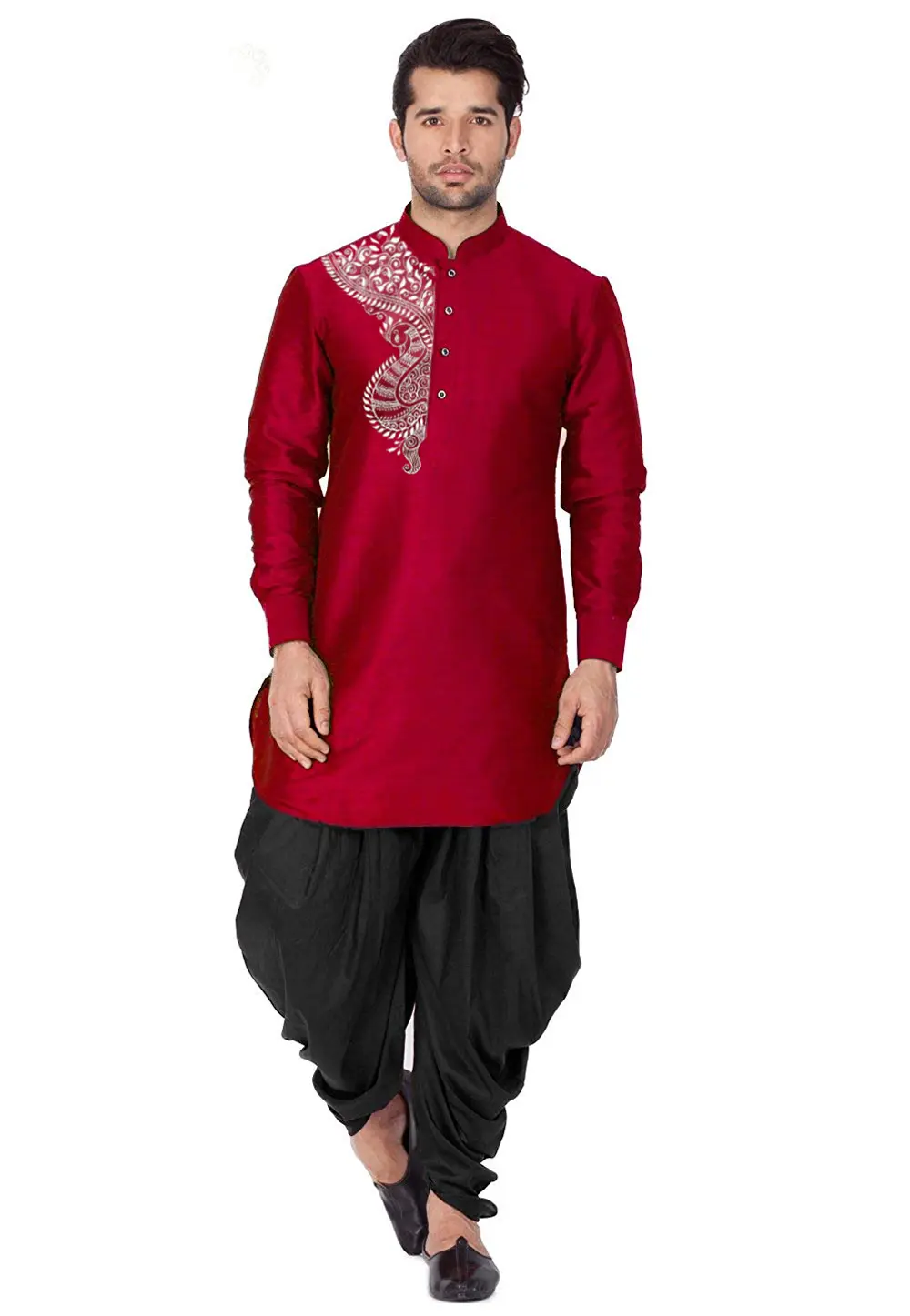 Maroon Dupion Silk Dhoti Kurta 303399