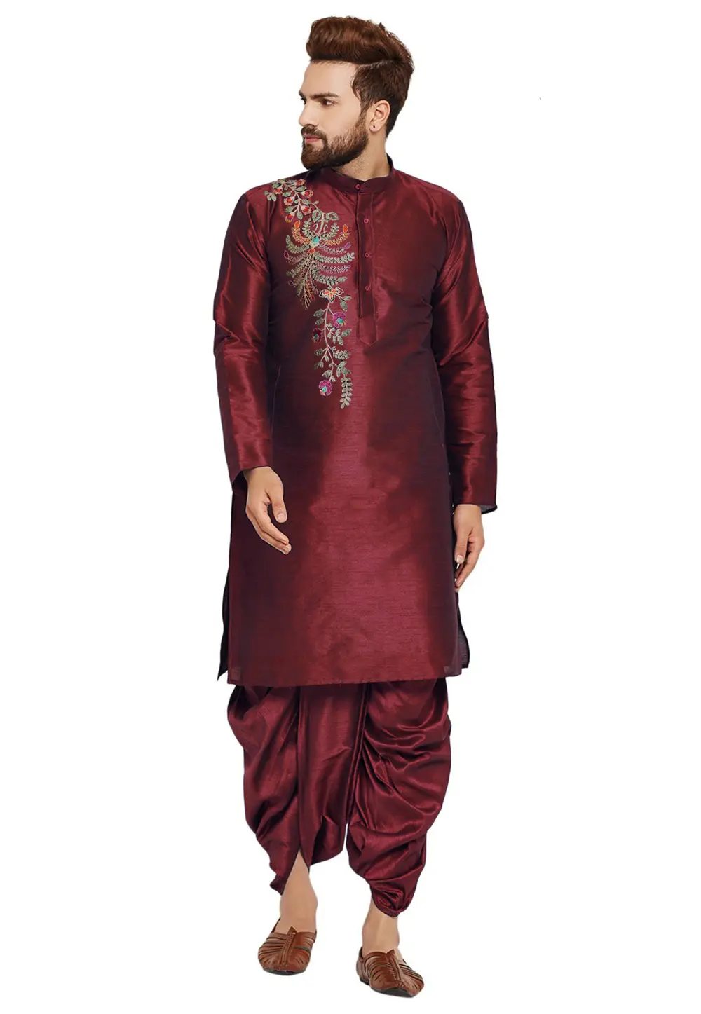 Maroon Dupion Silk Dhoti Kurta 303404