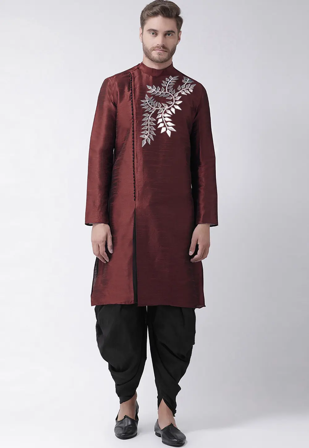 Maroon Dupion Silk Dhoti Kurta 304481