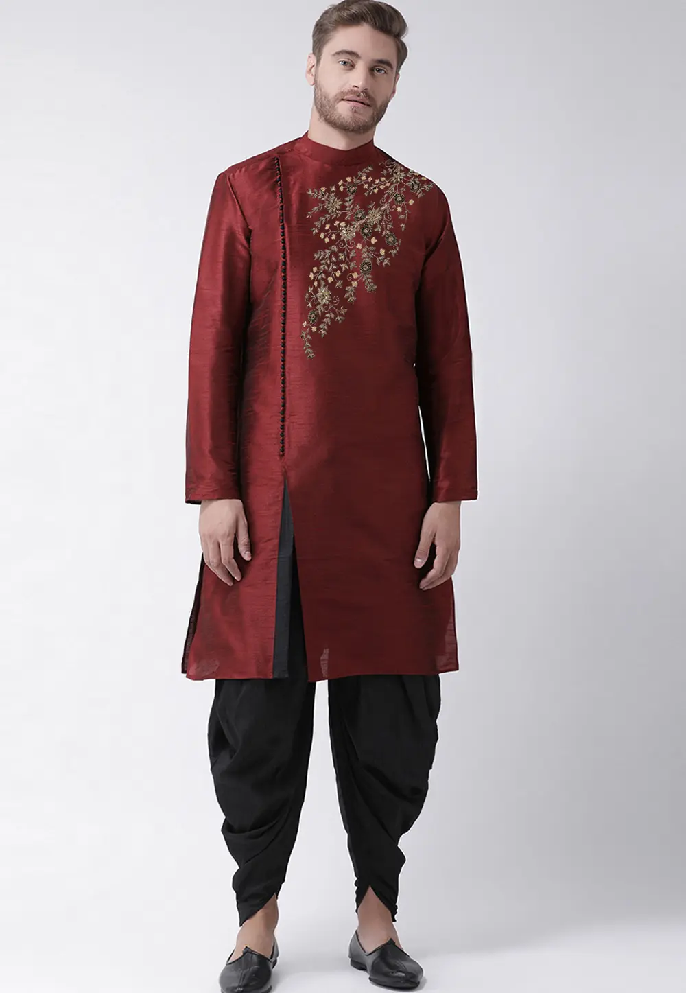 Maroon Dupion Silk Dhoti Kurta 304489