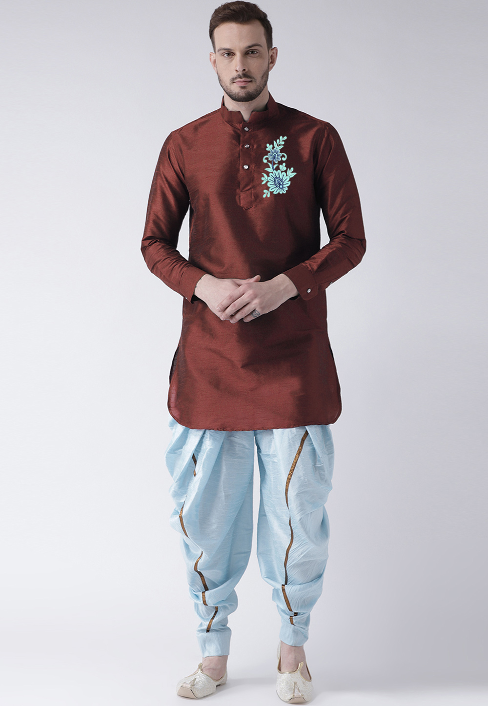 Maroon Dupion Silk Dhoti Kurta 304881