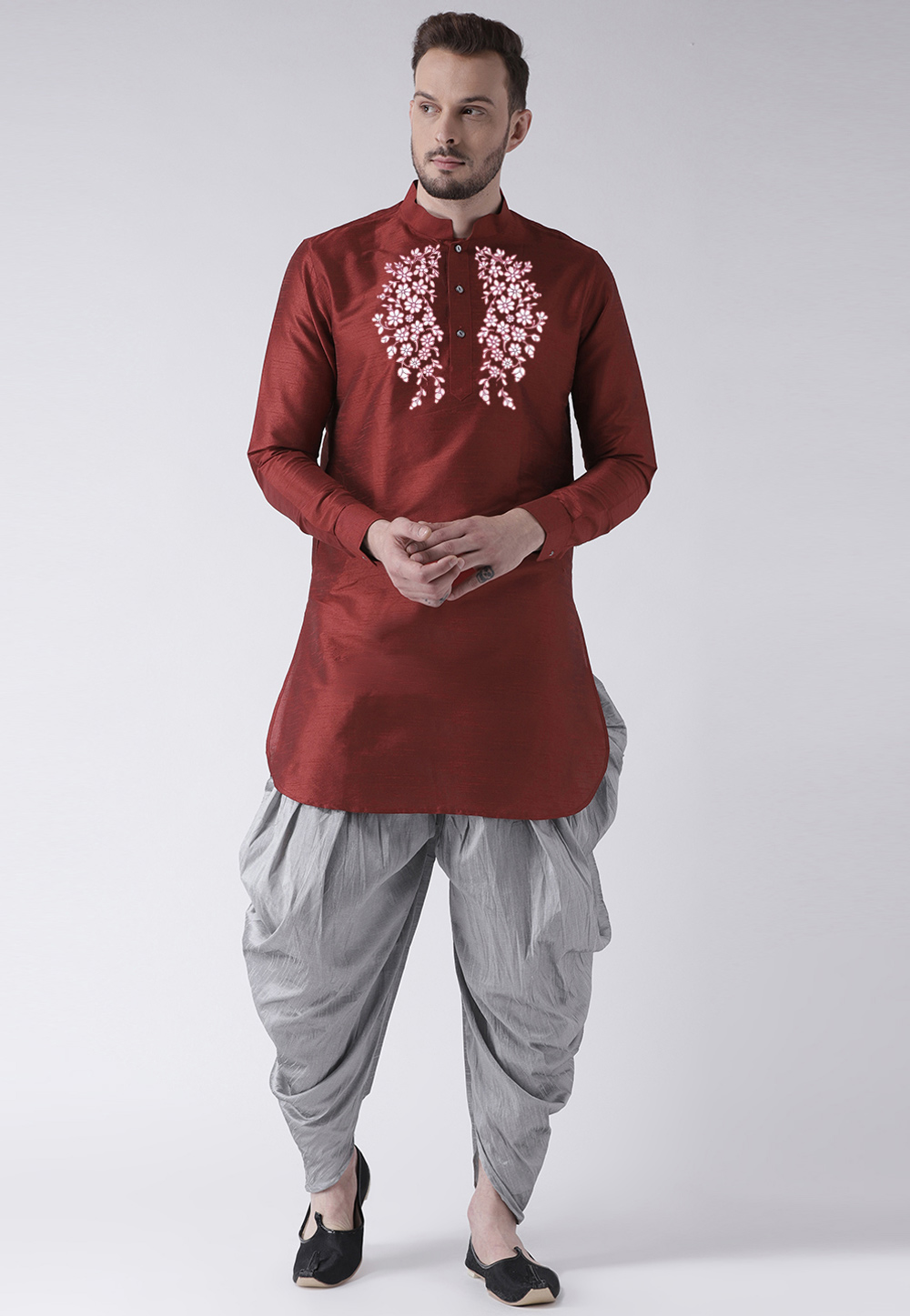 Maroon Dupion Silk Dhoti Kurta 304886