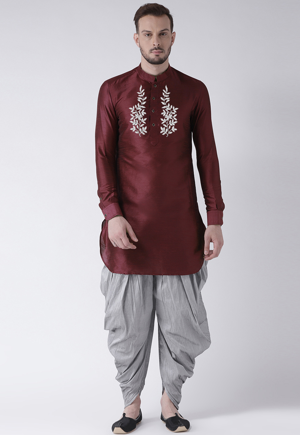 Maroon Dupion Silk Dhoti Kurta 304898