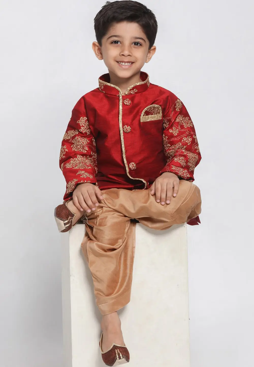 Maroon Dupion Silk Kids Dhoti Kurta 302092