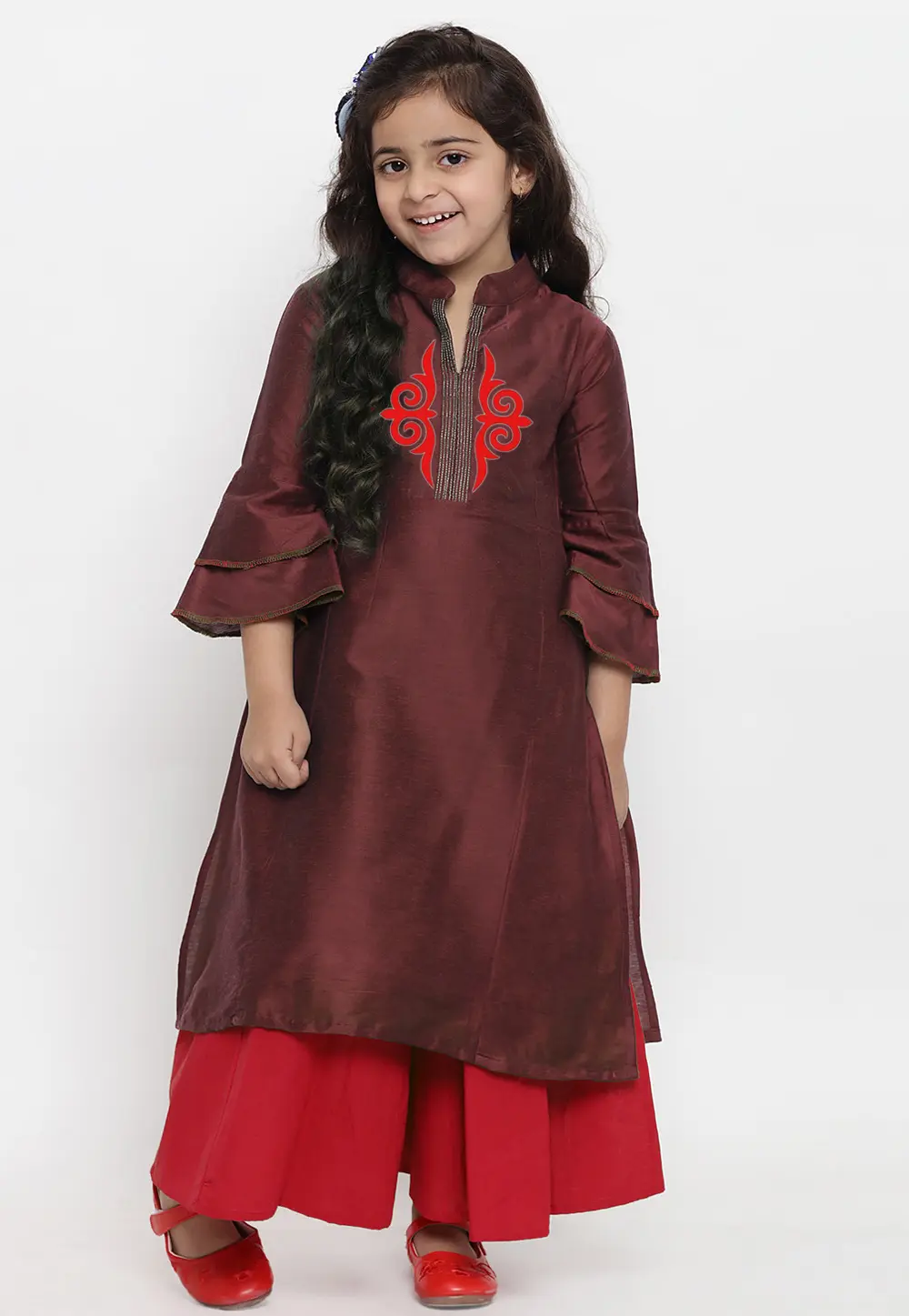 Maroon Dupion Silk Kids Palazzo Suit 301838