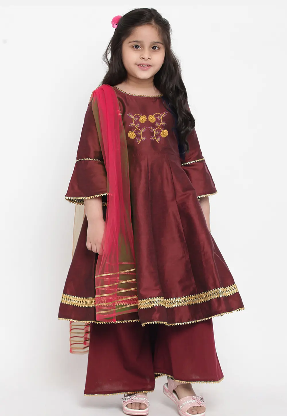 Maroon Dupion Silk Kids Palazzo Suit 301846