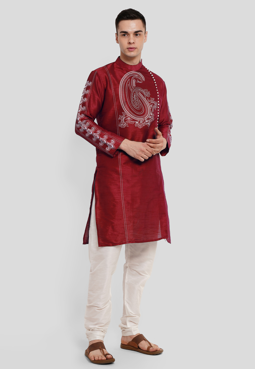 Maroon Dupion Silk Kurta Pajama 286731