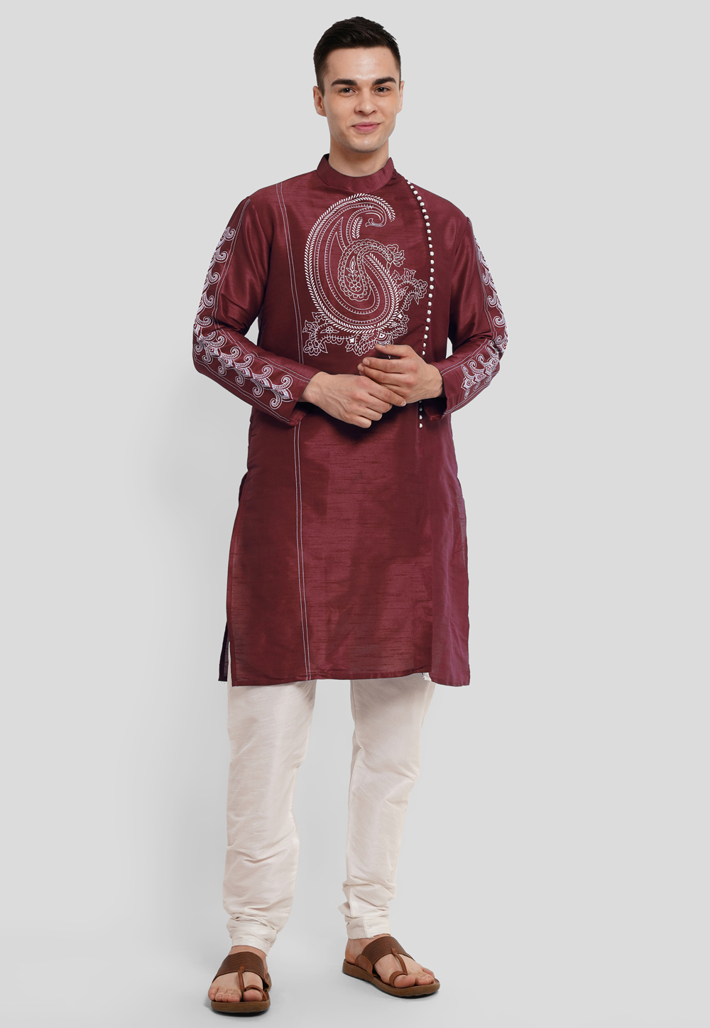 Maroon Dupion Silk Kurta Pajama 286732