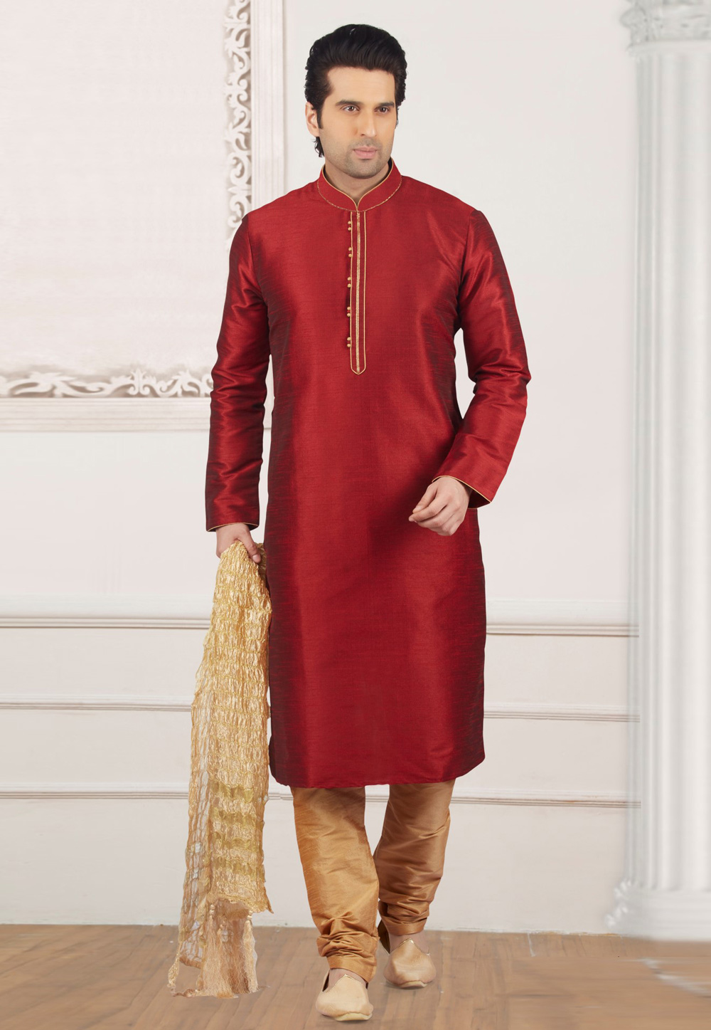Maroon Dupion Silk Kurta Pajama 310794