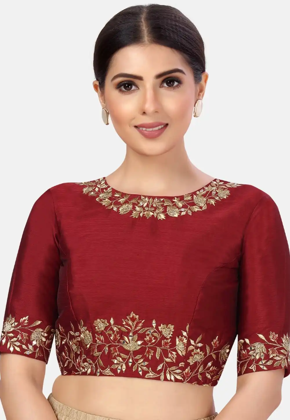 Maroon Dupion Silk Readymade Blouse 293667