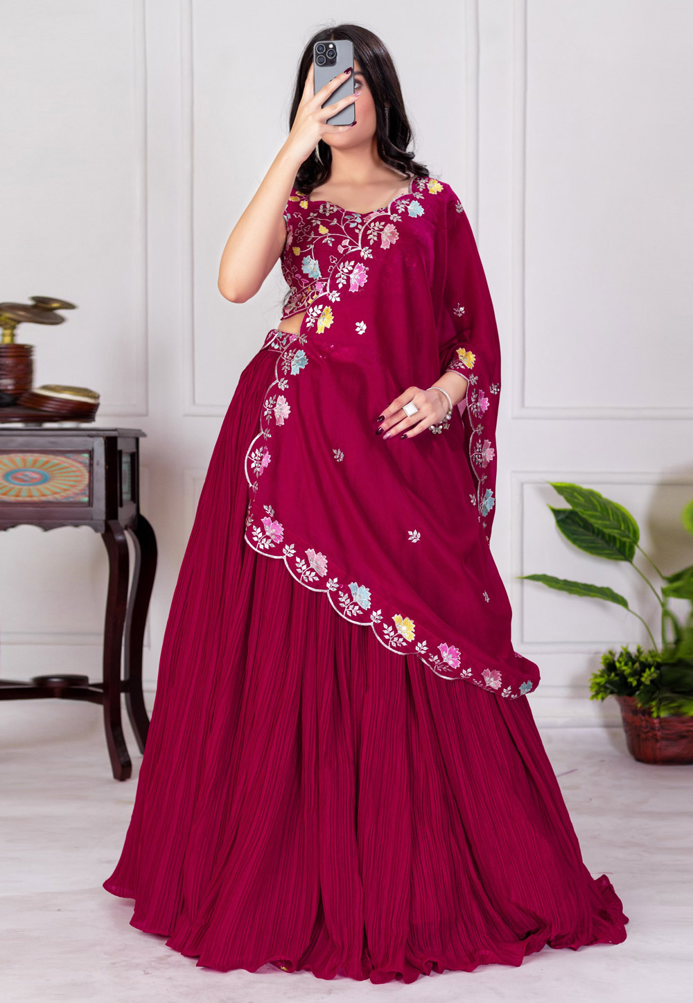 Maroon Faux Georgette Circular Lehenga Choli 311245