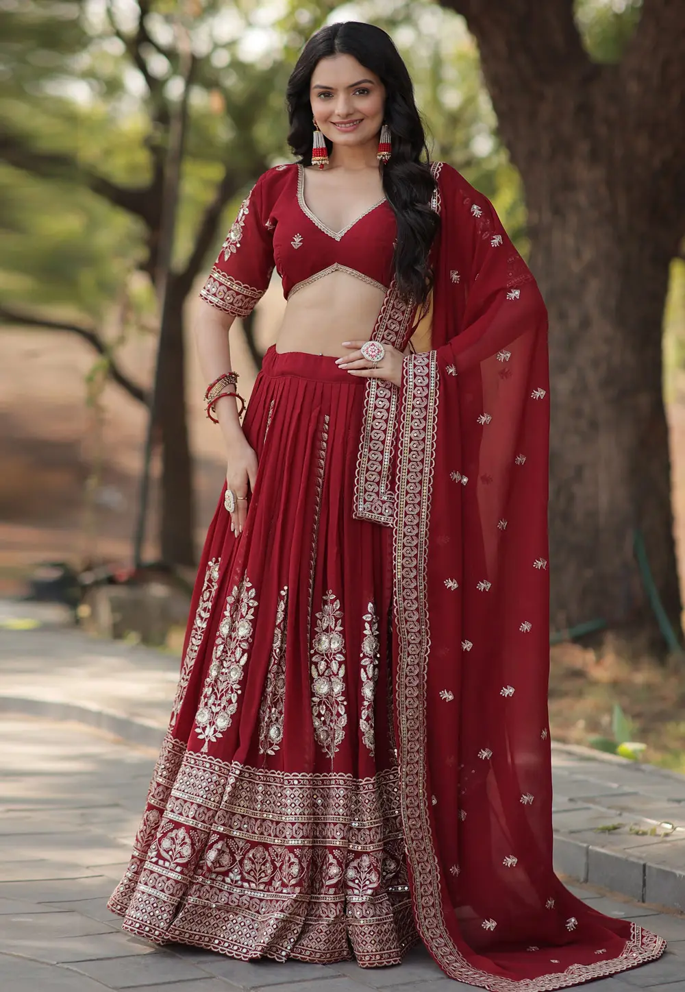 Maroon Faux Georgette Circular Lehenga Choli 296783