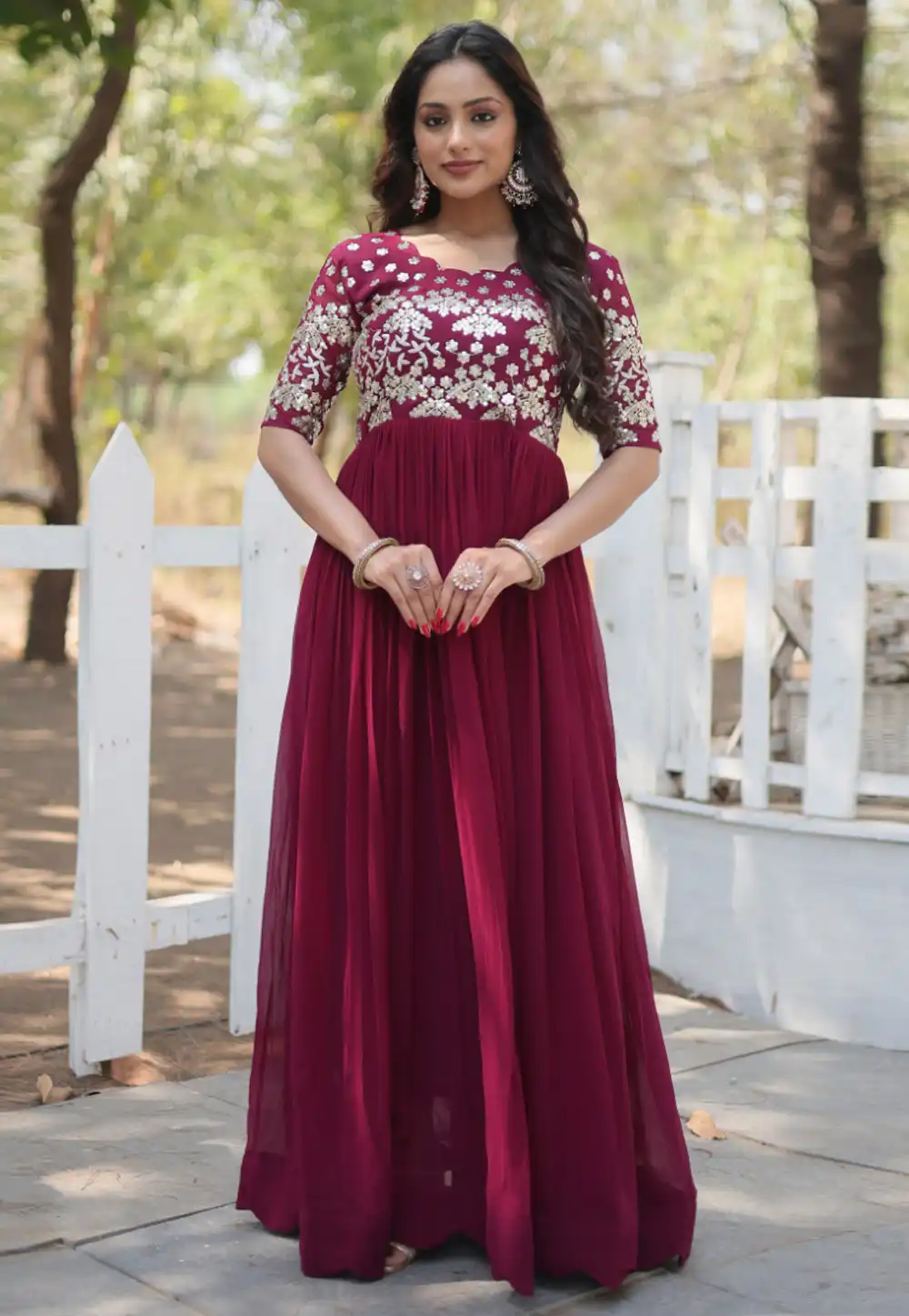 Maroon Faux Georgette Gown 290998