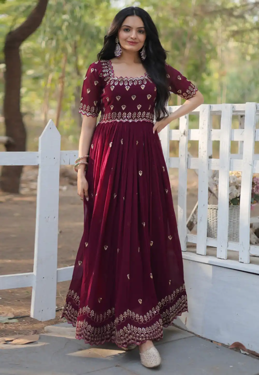 Maroon Faux Georgette Gown 291510