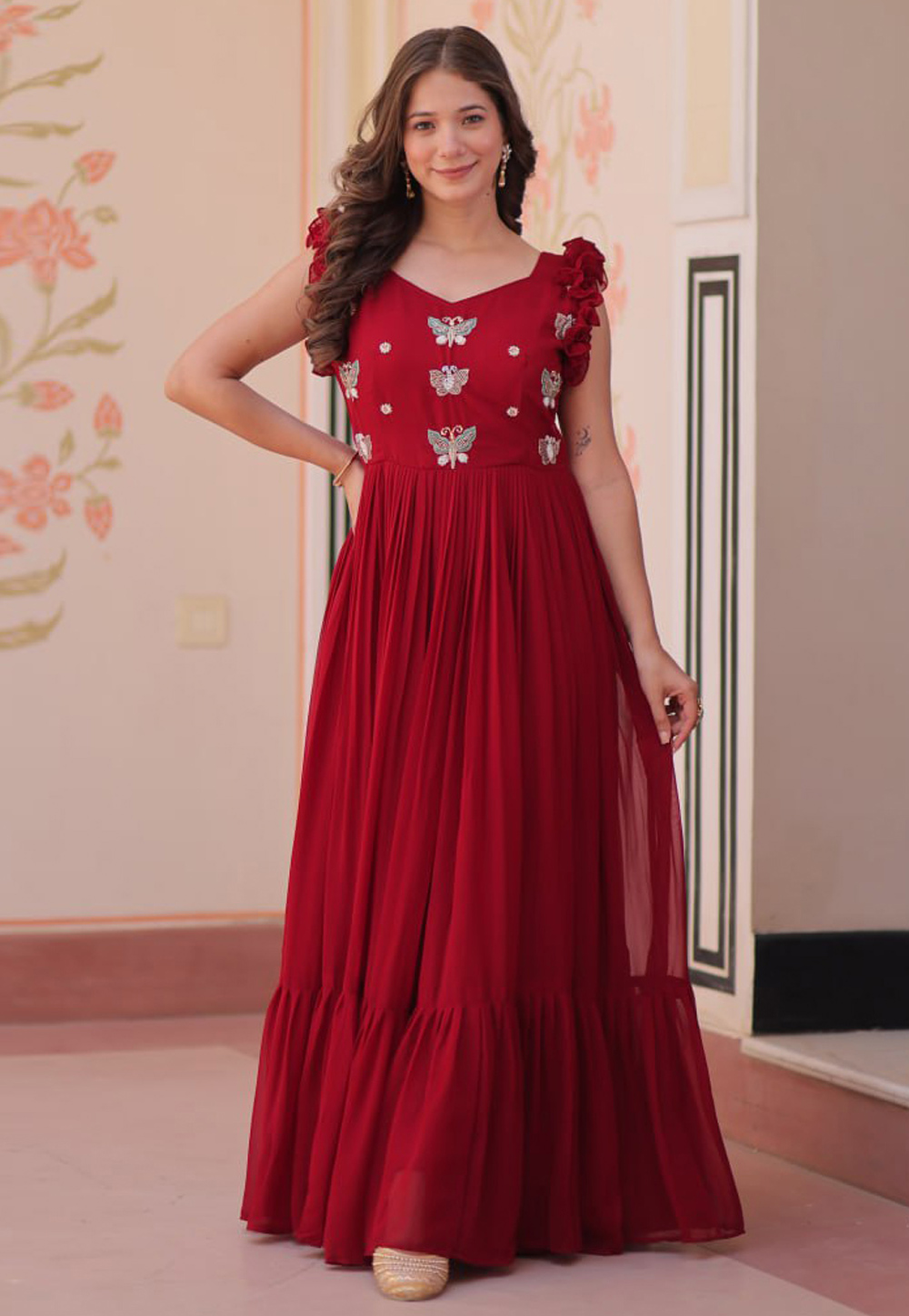 Maroon Faux Georgette Gown 310512