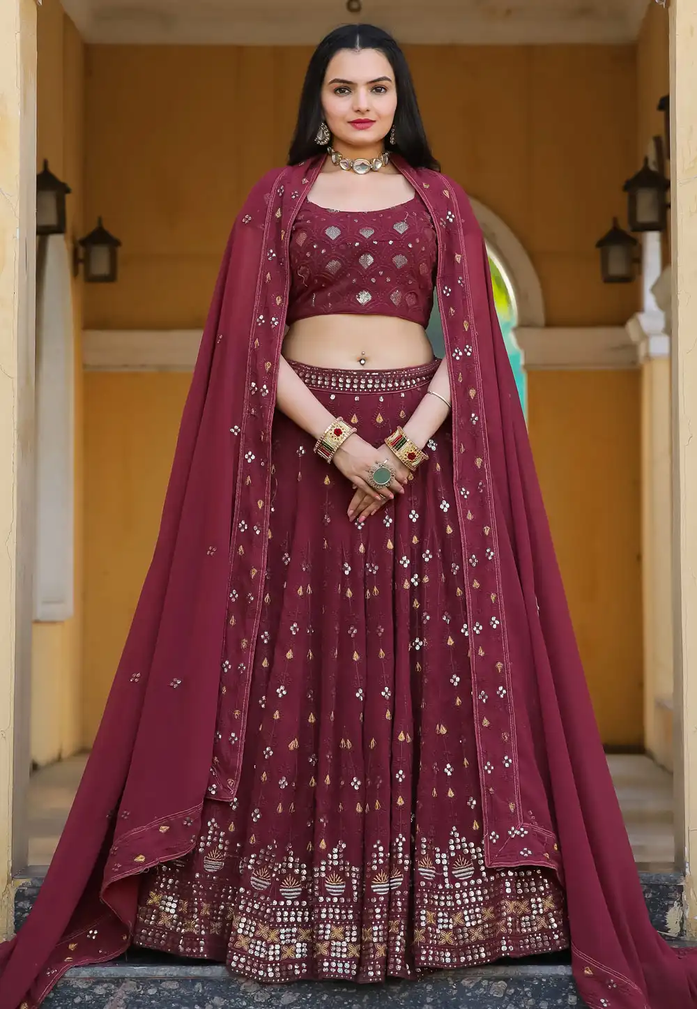 Maroon Faux Georgette Lehenga Choli 293360