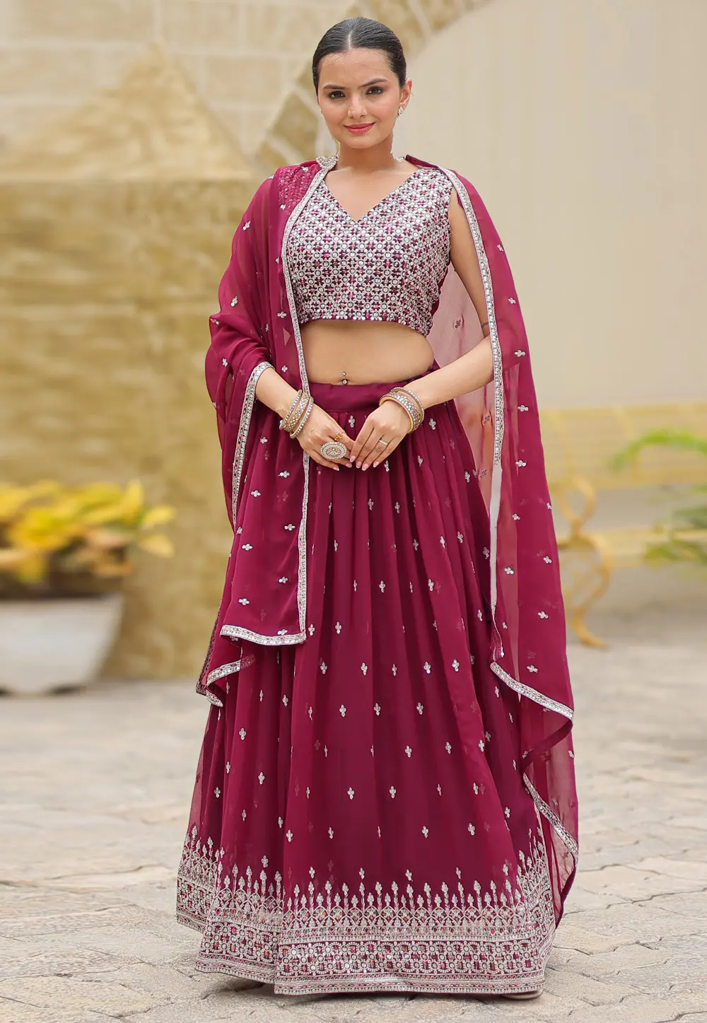 Maroon Faux Georgette Lehenga Choli 299079