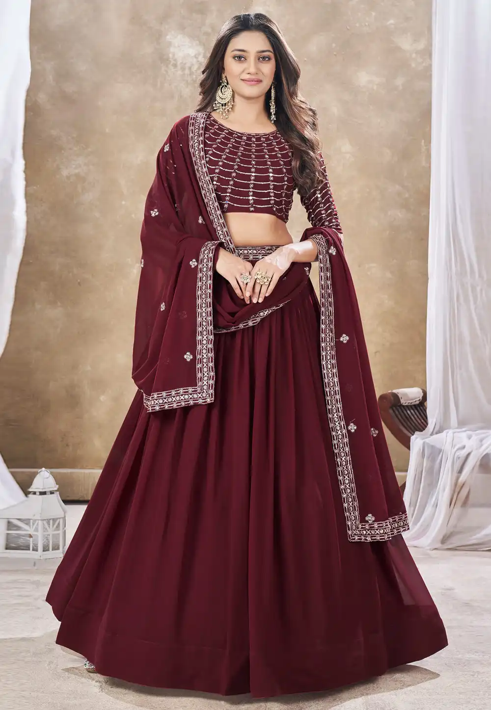 Maroon Faux Georgette Lehenga Choli 290985