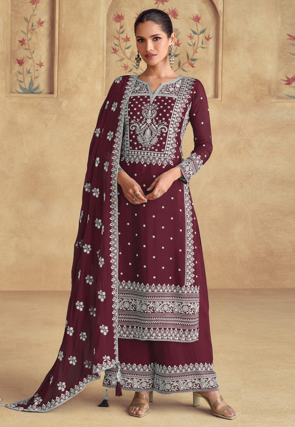 Maroon Faux Georgette Pakistani Suit 305337