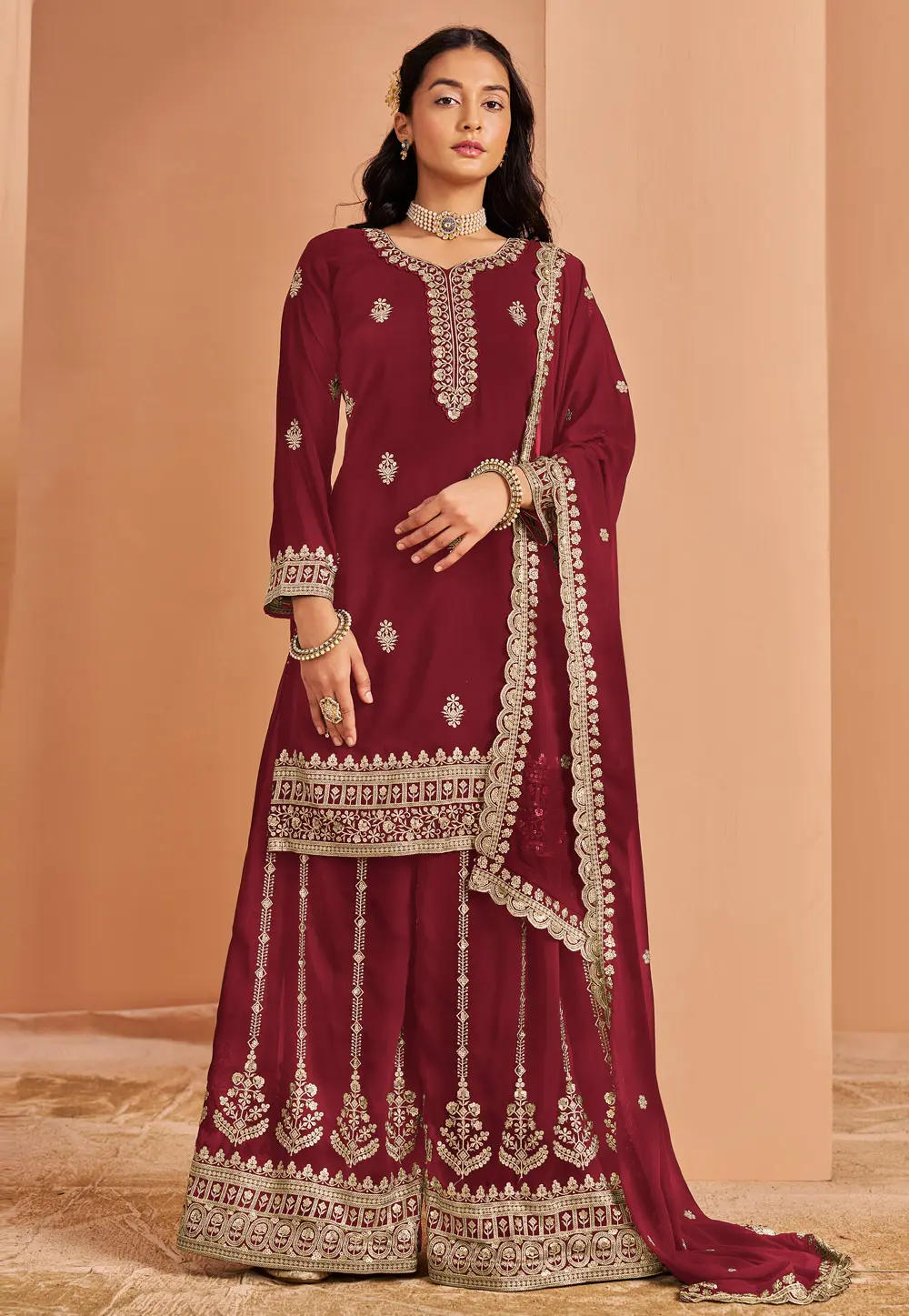 Maroon Faux Georgette Pakistani Suit 302370