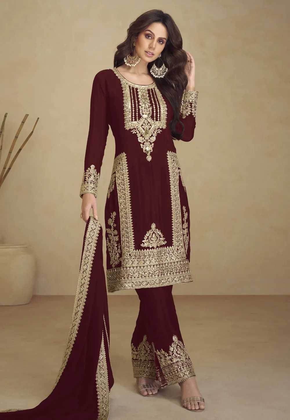 Maroon Faux Georgette Pakistani Suit 296164