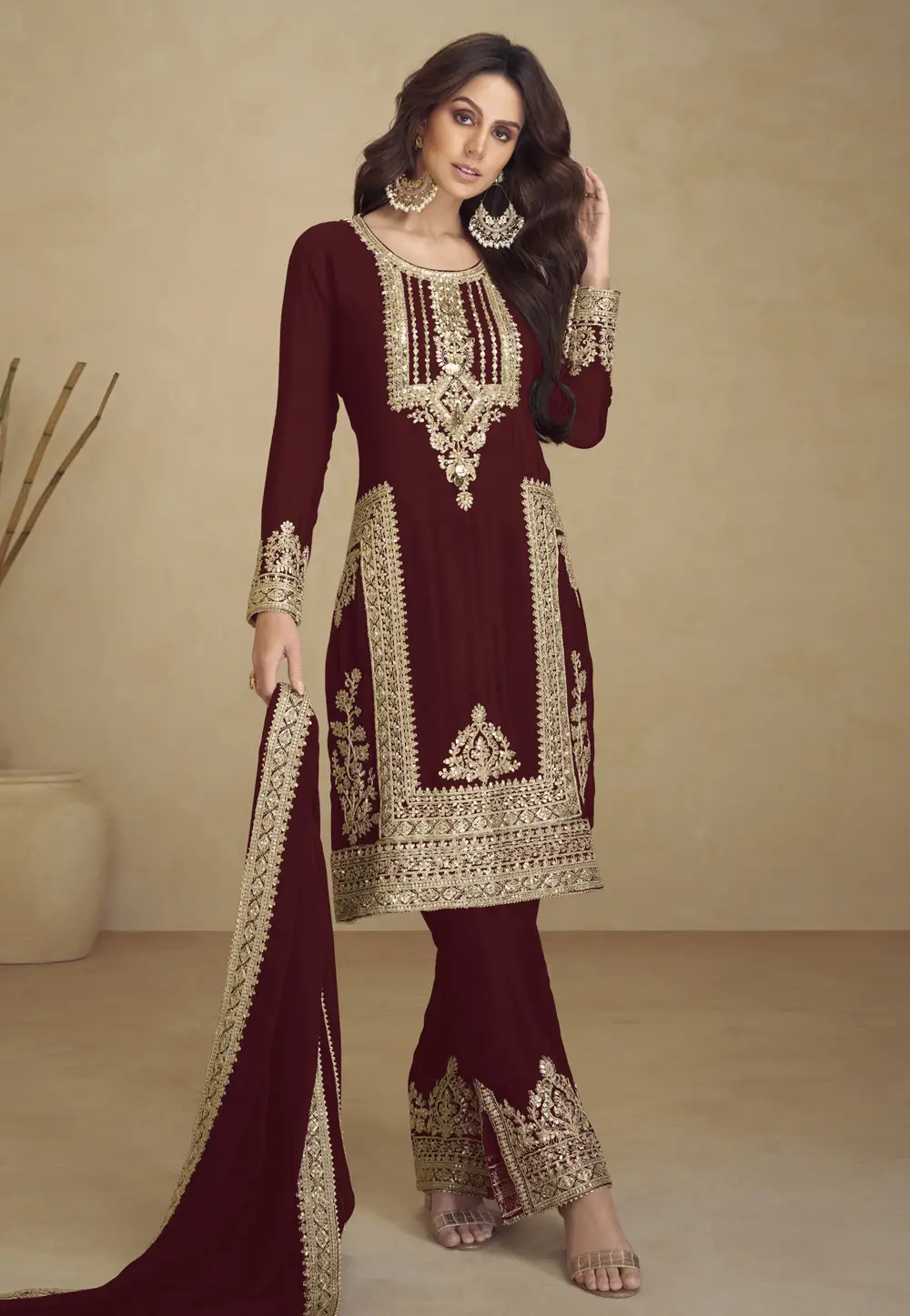 Maroon Faux Georgette Pakistani Suit 296164