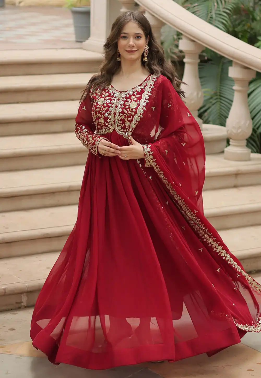 Maroon Faux Georgette Readymade Anarkali Suit 293879