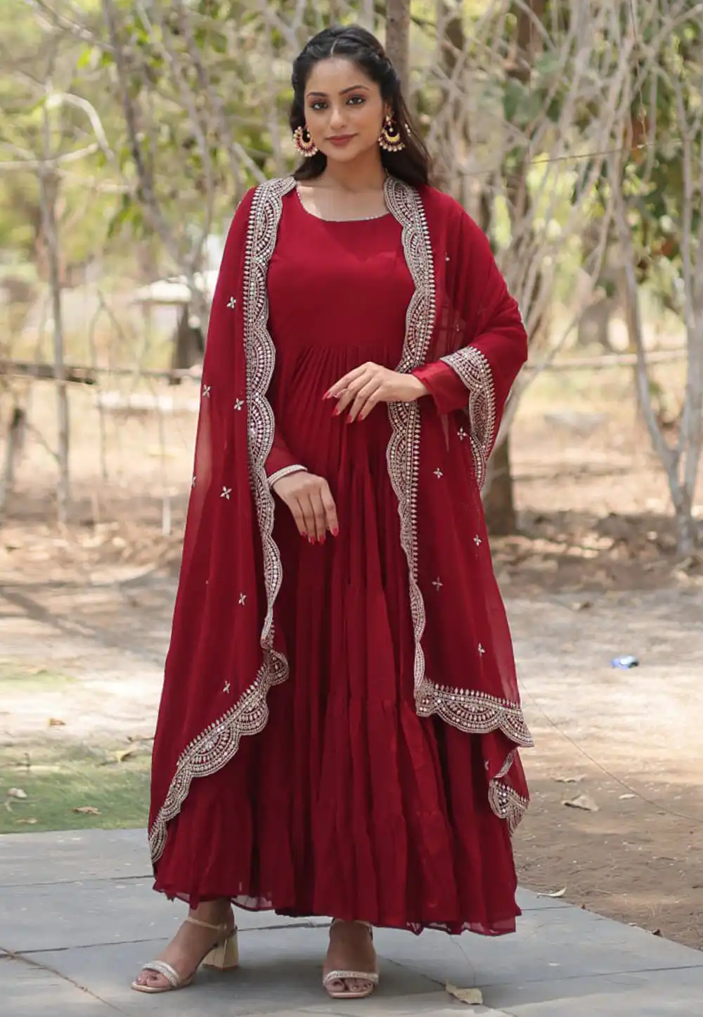 Maroon Faux Georgette Readymade Long Anarkali Suit 288544