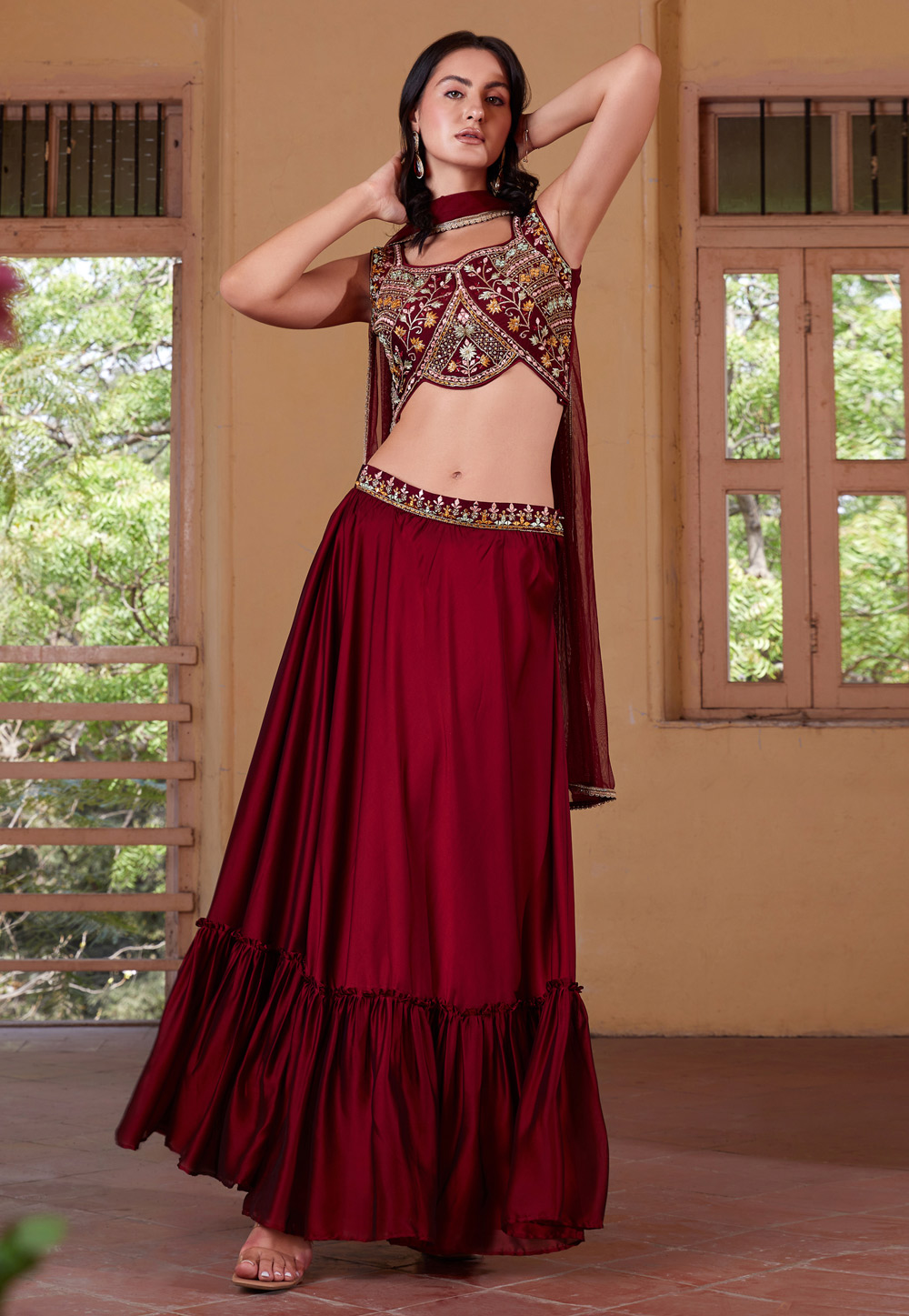 Maroon Georgette A Line Lehenga Choli 286528