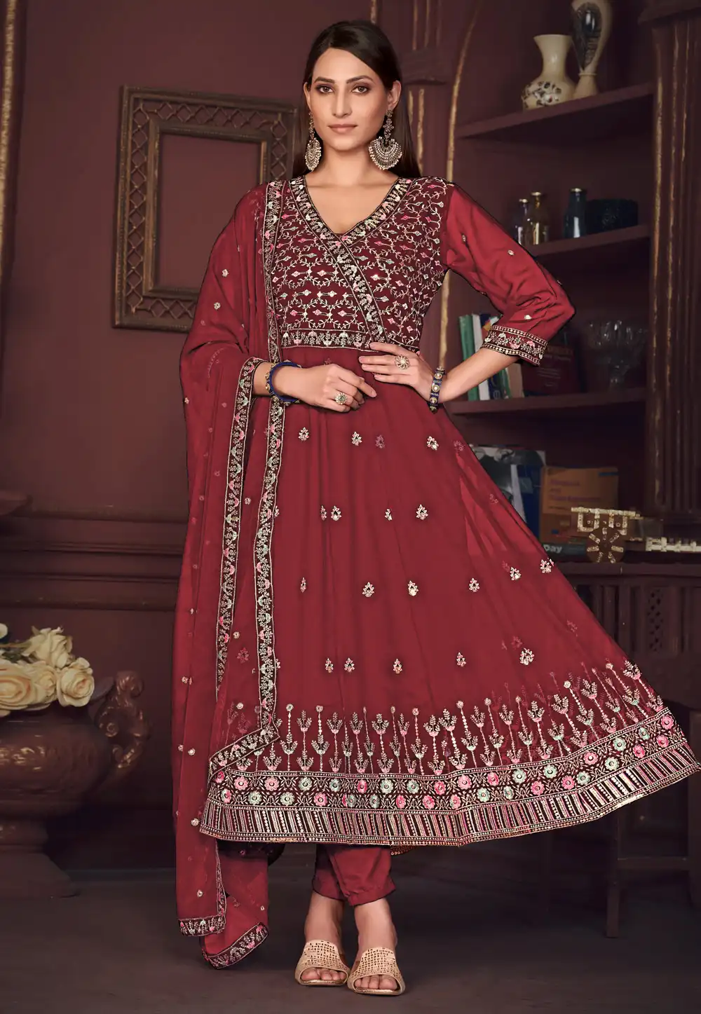 Maroon Georgette Anarkali Suit 292293