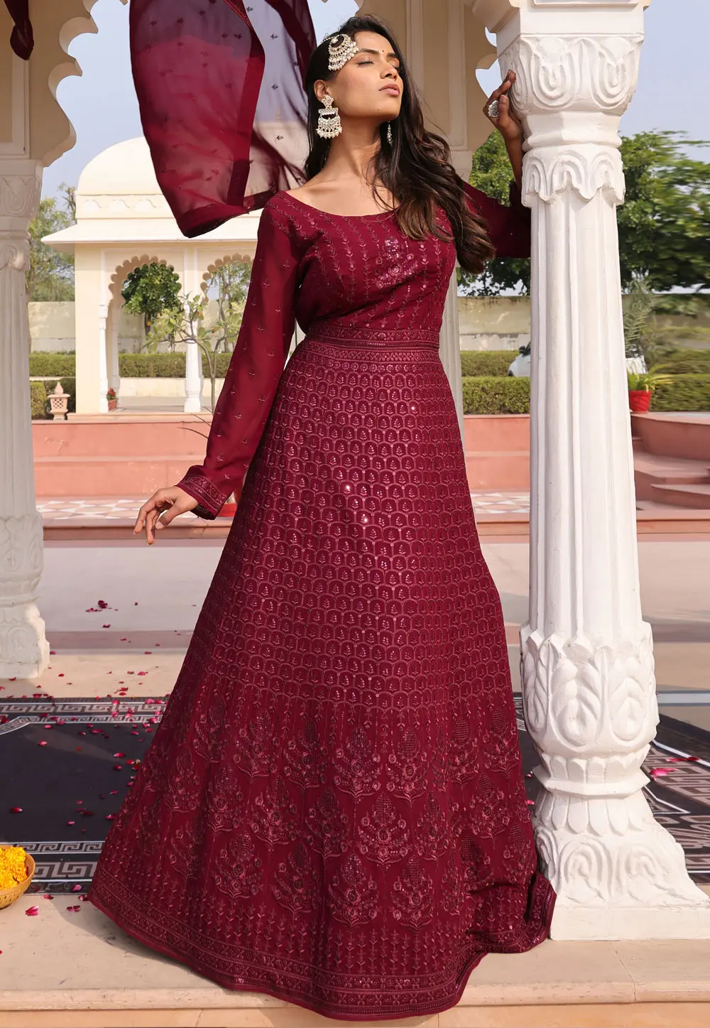 Maroon Georgette Anarkali Suit 304015