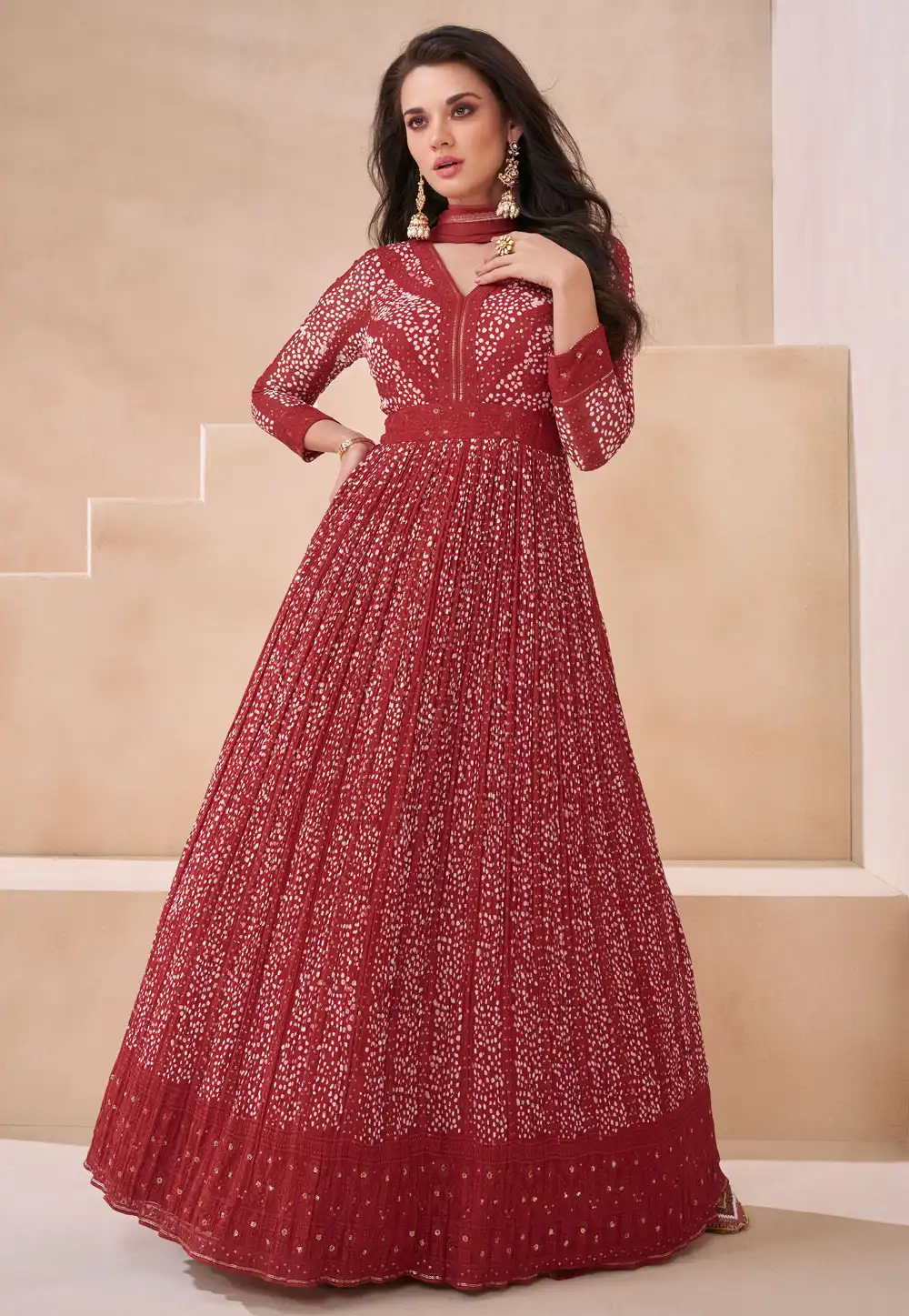 Maroon Georgette Anarkali Suit 291950