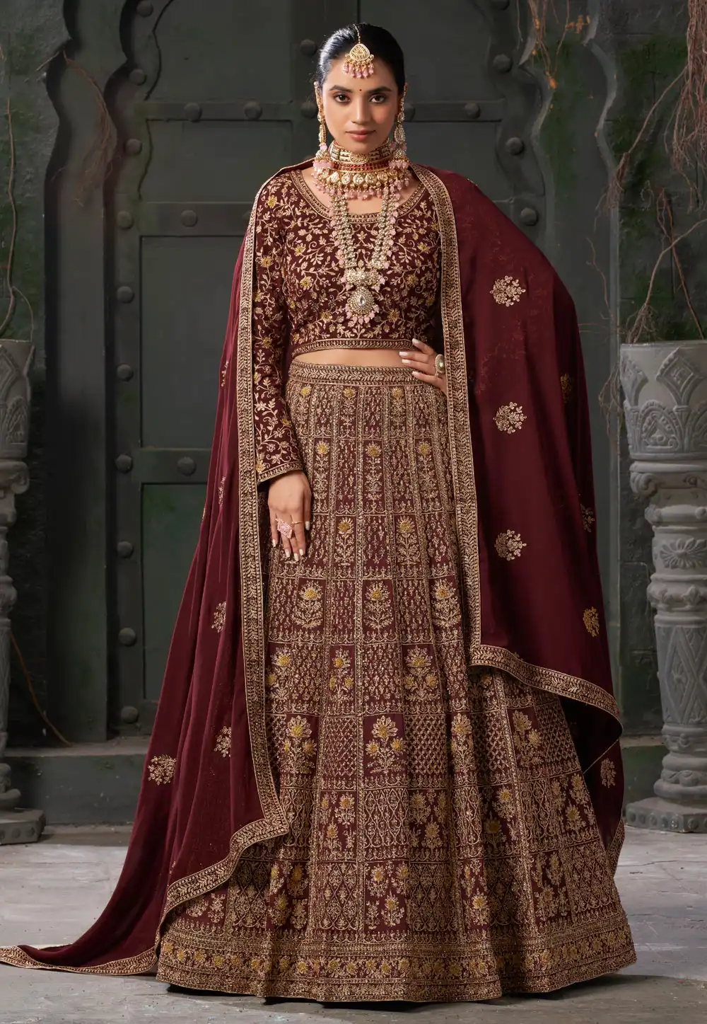 Maroon Georgette Bridal Lehenga Choli 292175