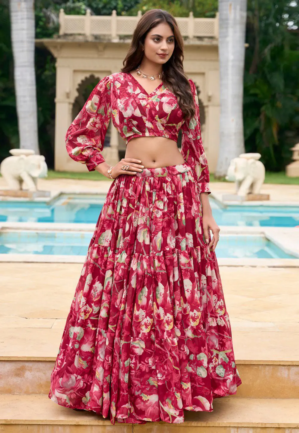 Maroon Georgette Floral print Lehenga choli 298607