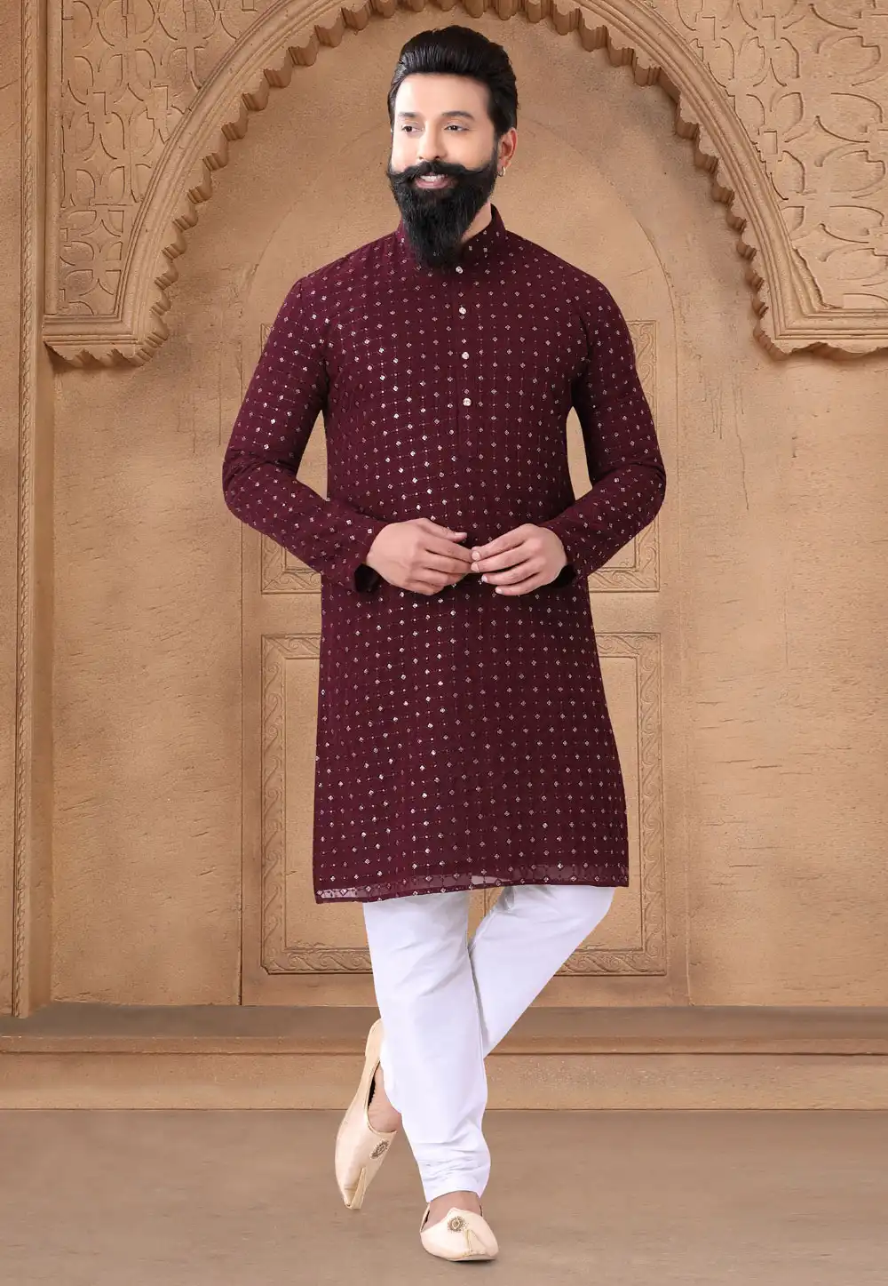 Maroon Georgette Kurta Pajama 287941