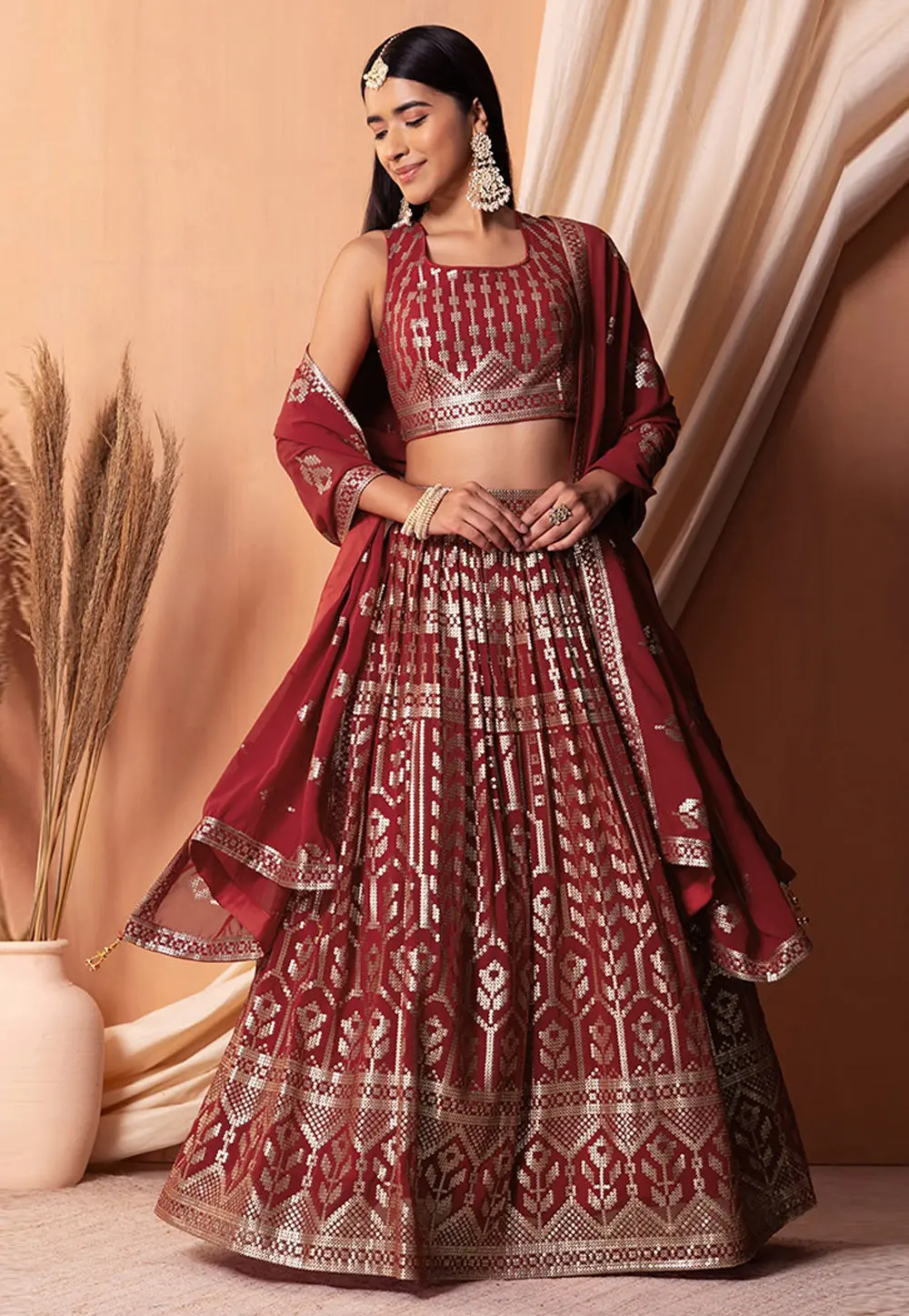 Maroon Georgette Lehenga Choli 300865