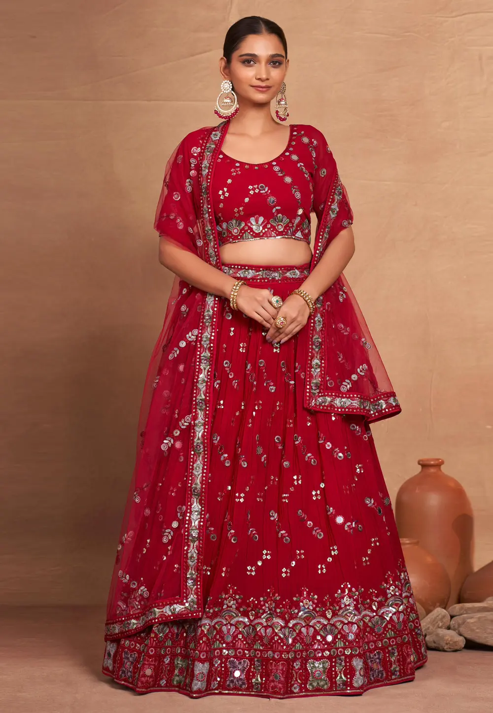 Maroon Georgette Lehenga Choli 304802