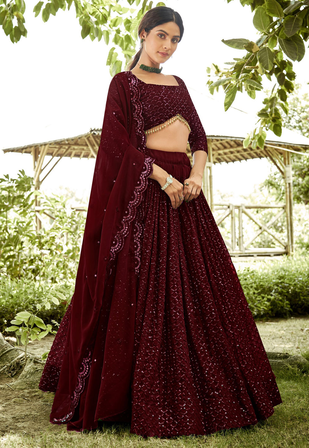 Maroon Georgette Lehenga Choli 305901