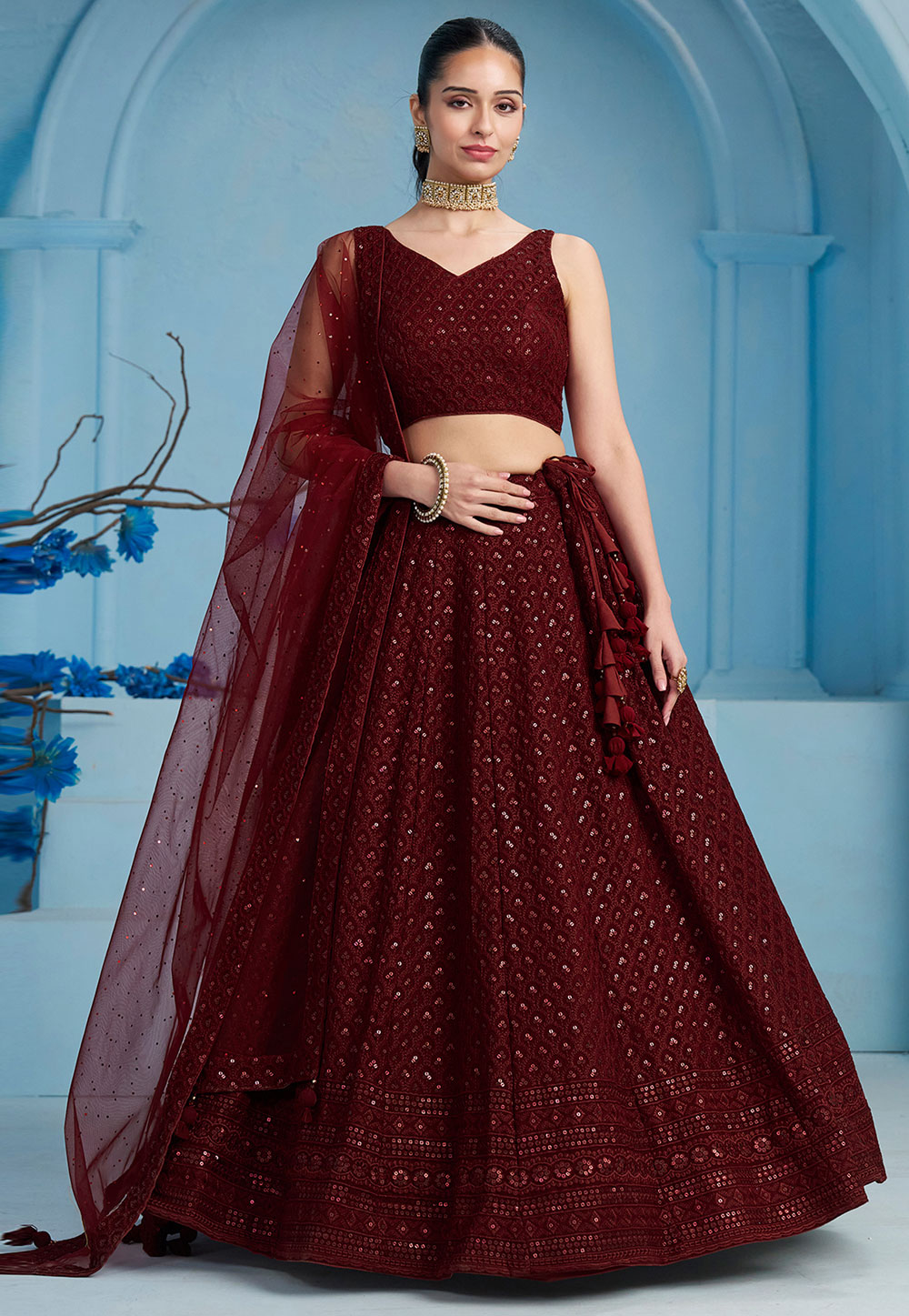 Maroon Georgette Lehenga Choli 310640