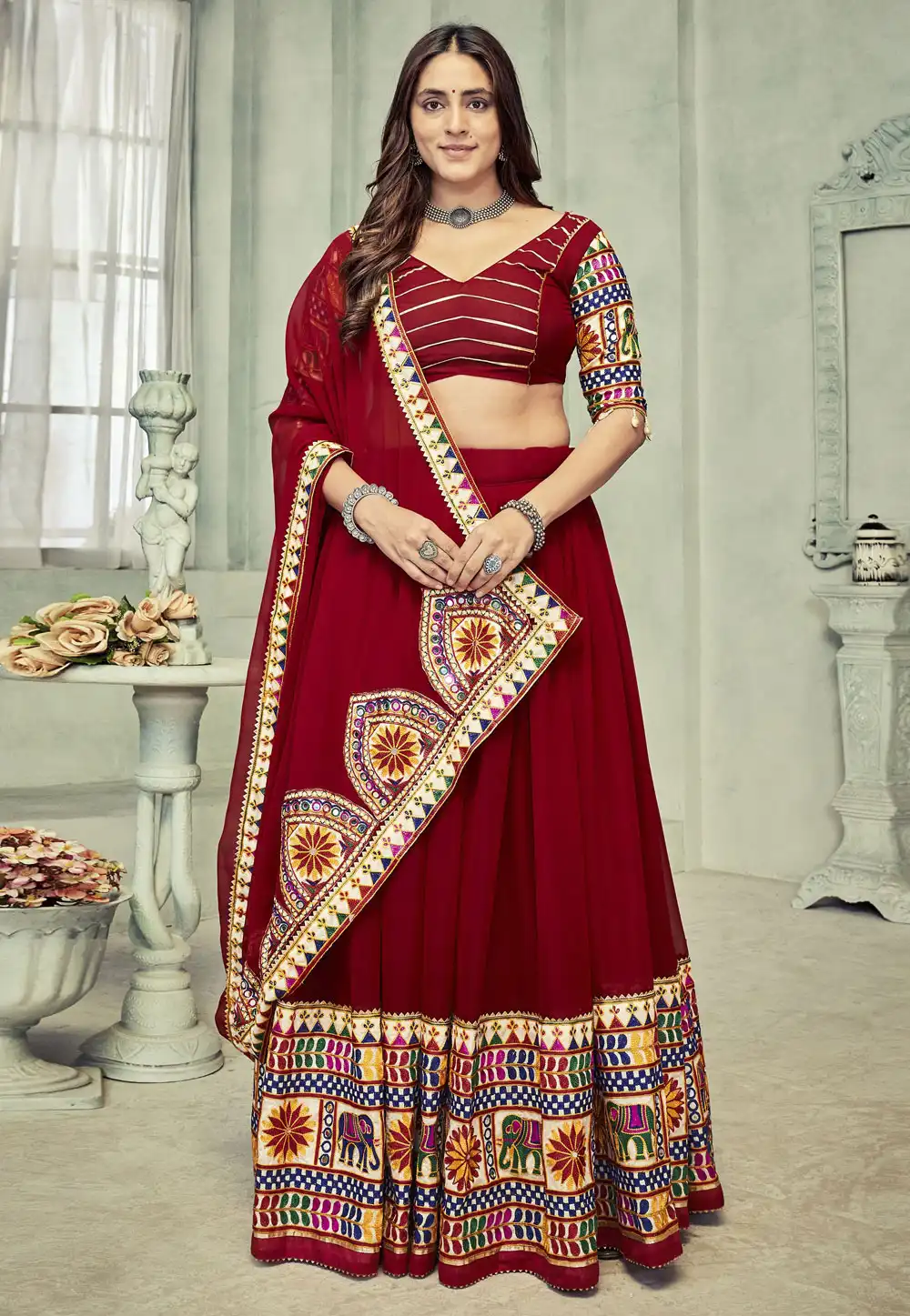 Maroon Georgette Navratri Chaniya Choli 290779