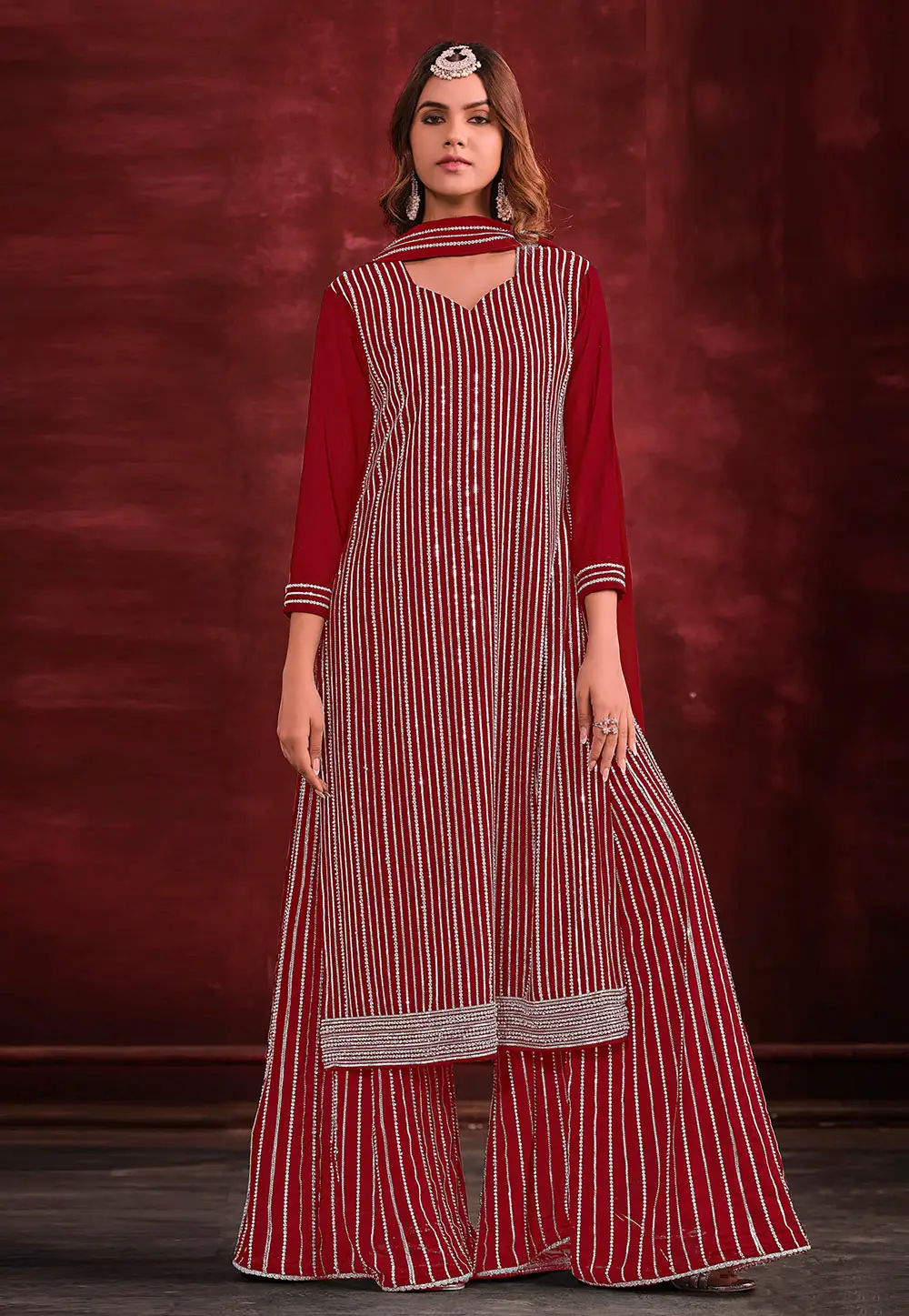 Maroon Georgette Pakistani Suit 297086